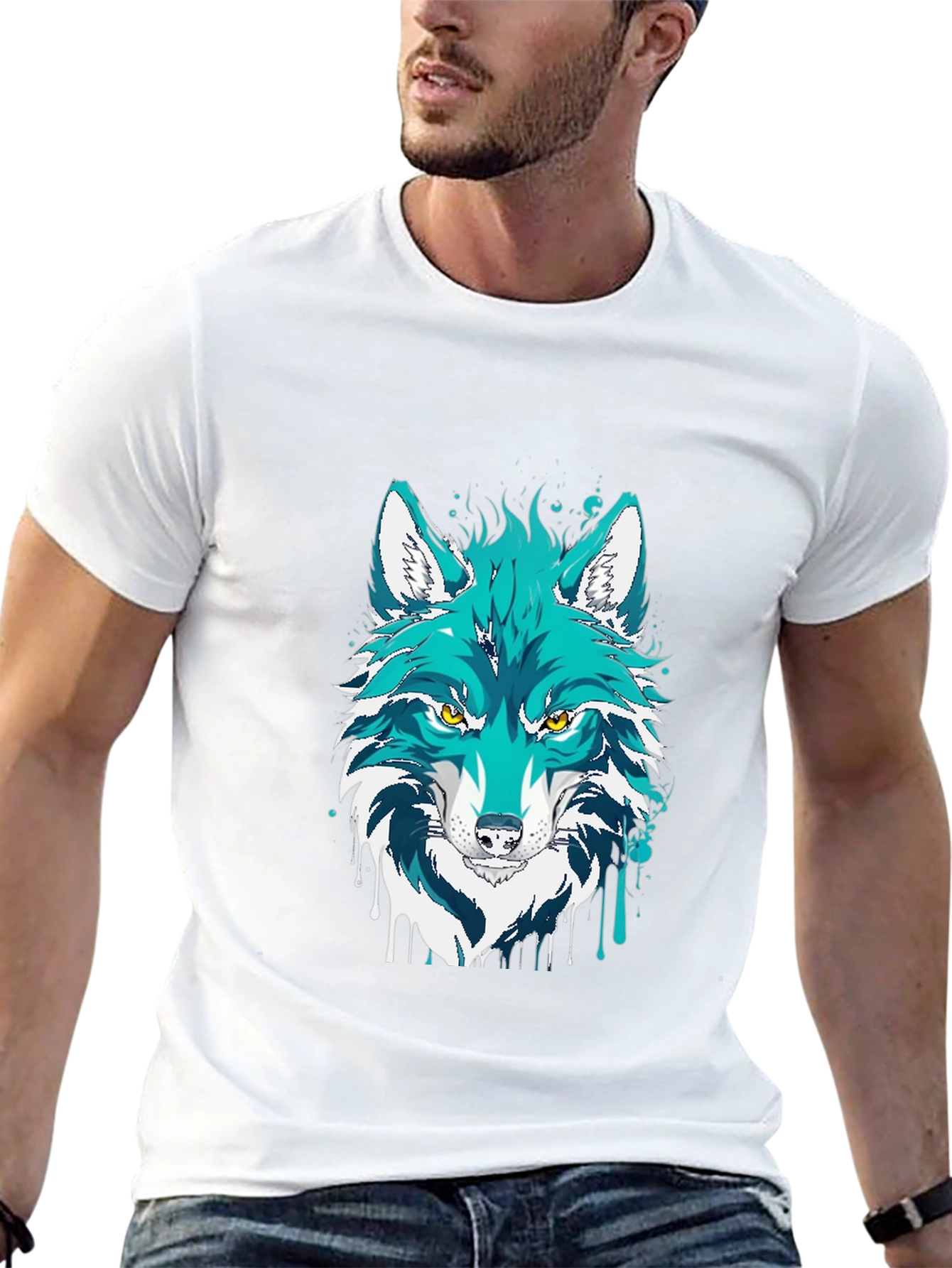 Black Wolf Graphic Print Black T-Shirt view 13