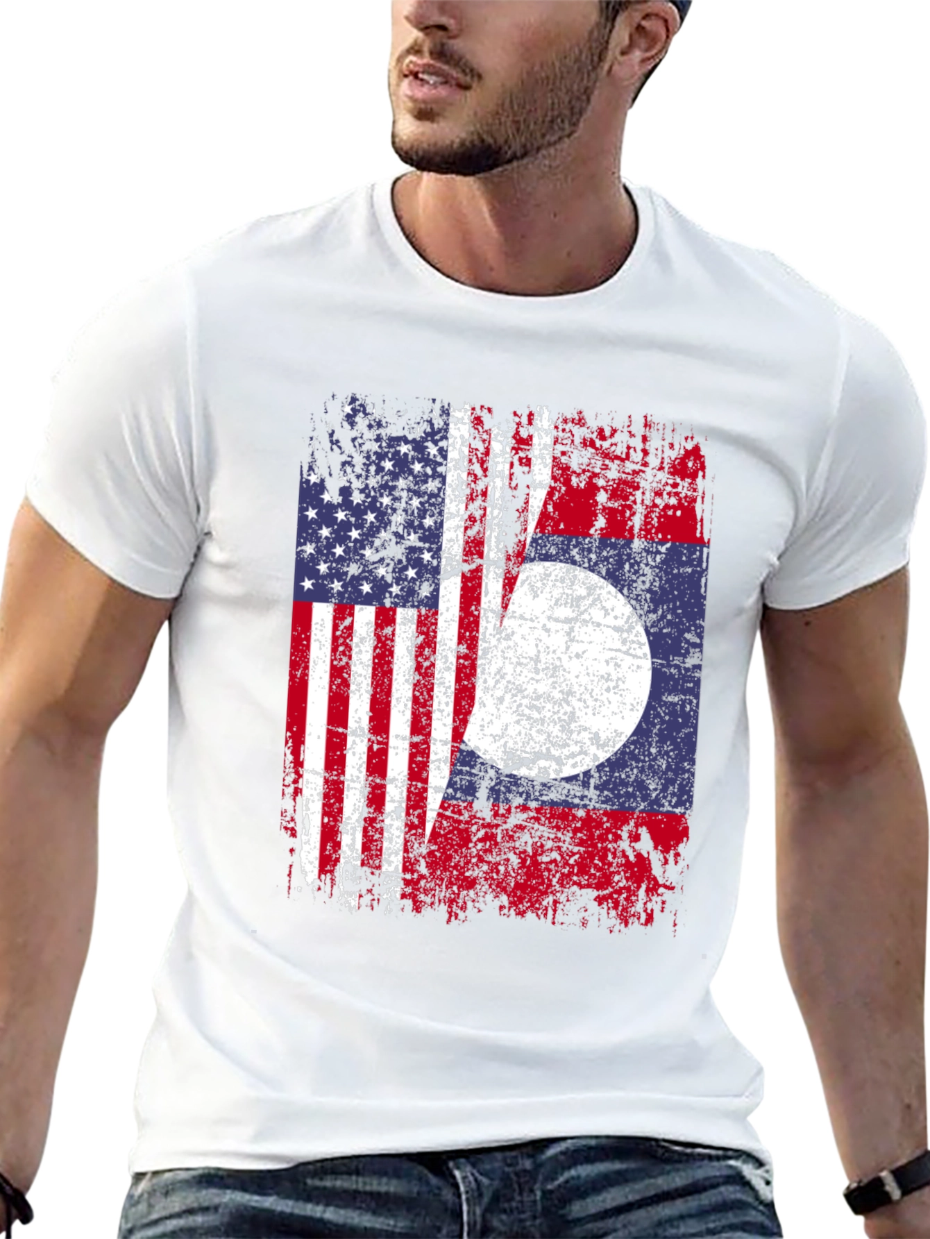 Black USA Laos Flag T-Shirt, Patriotic Tee view 13