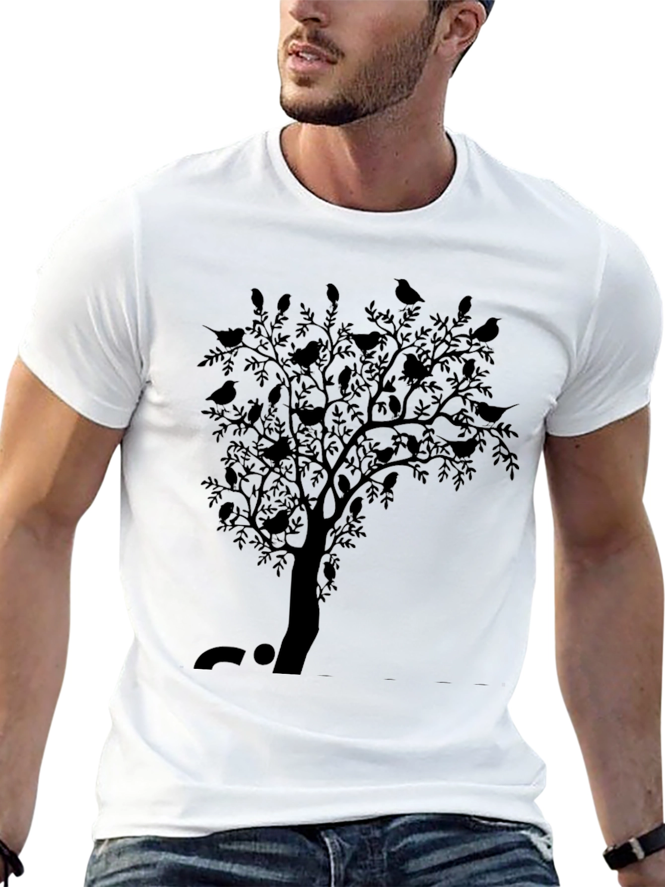 Black Men's Black Bird Tree Graphic Tee view 13