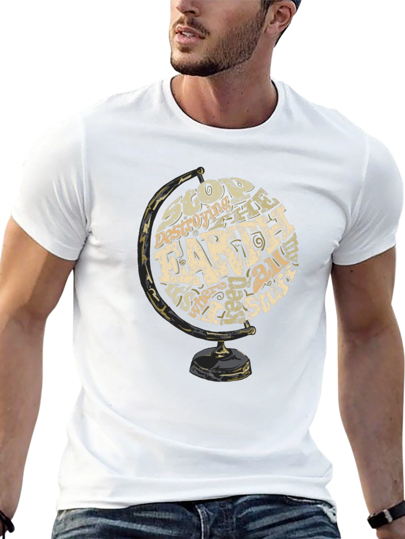Earth Globe Graphic Print T-Shirt - 13