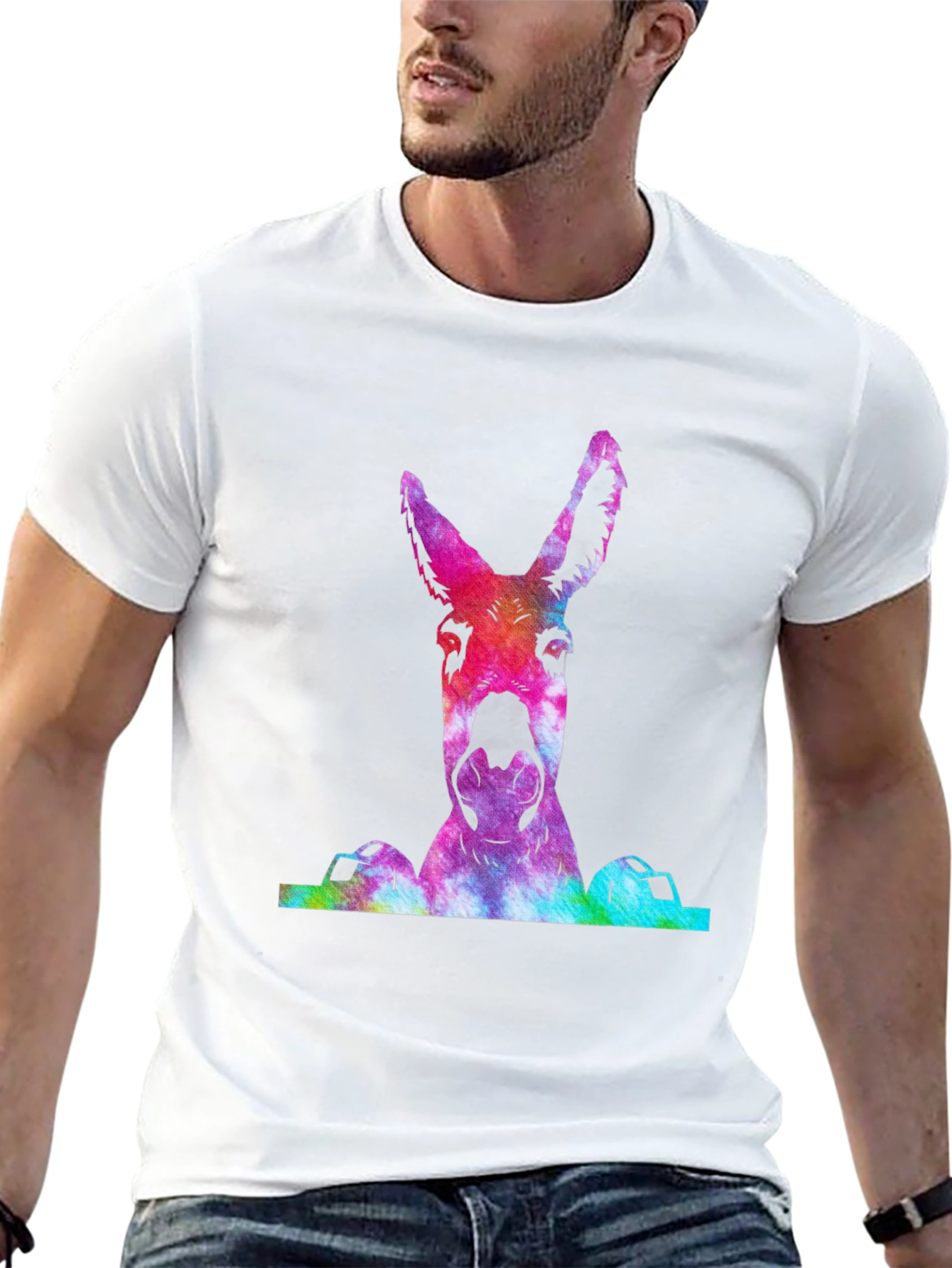 Black Colorful Tie-Dye Donkey Graphic T-Shirt view 13