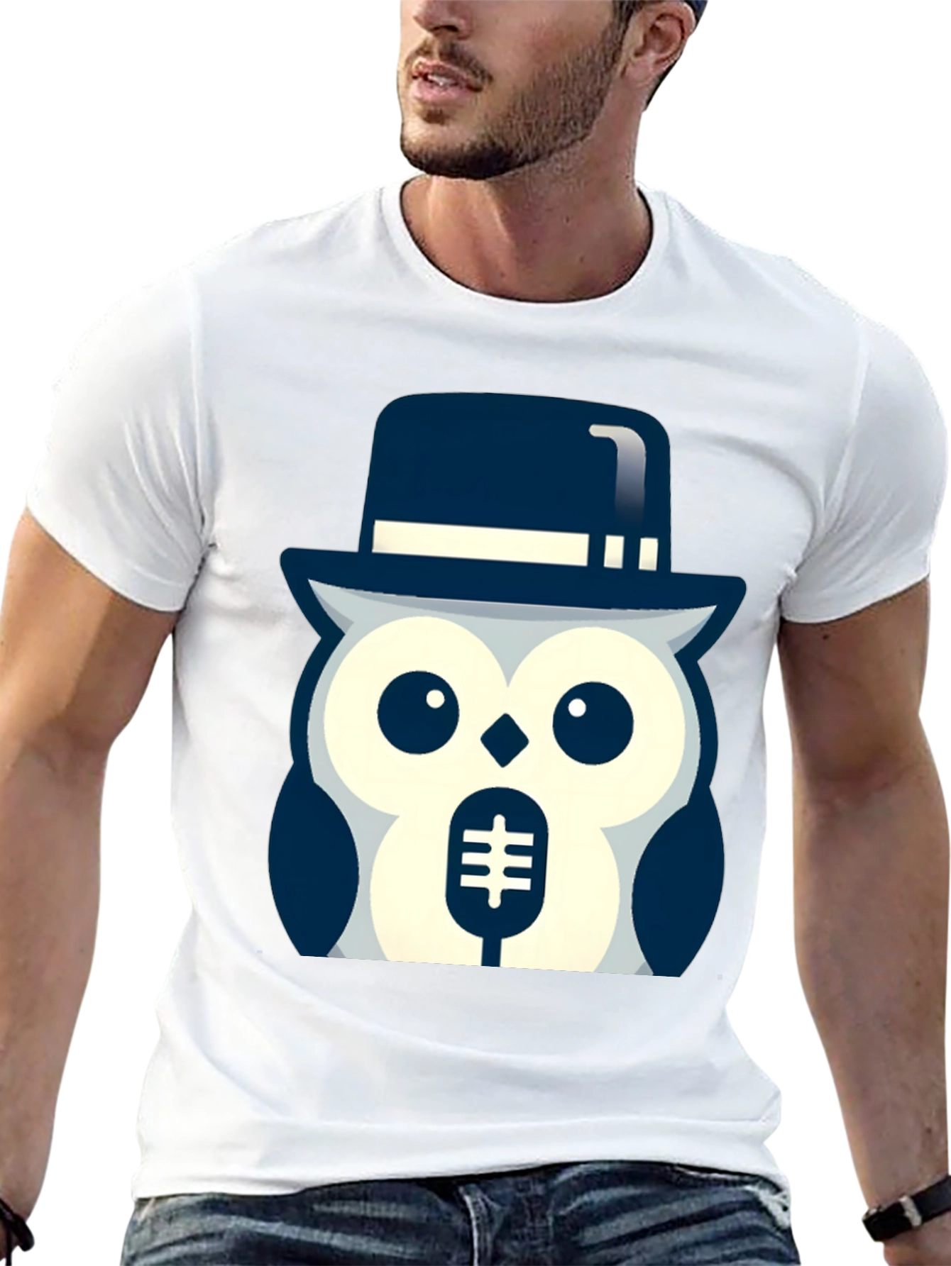 Black Owl in Hat Graphic T-Shirt - Black view 13