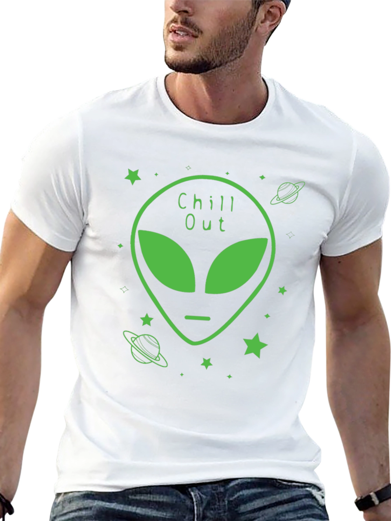 Black Chill Out Alien Graphic Black T-Shirt view 13