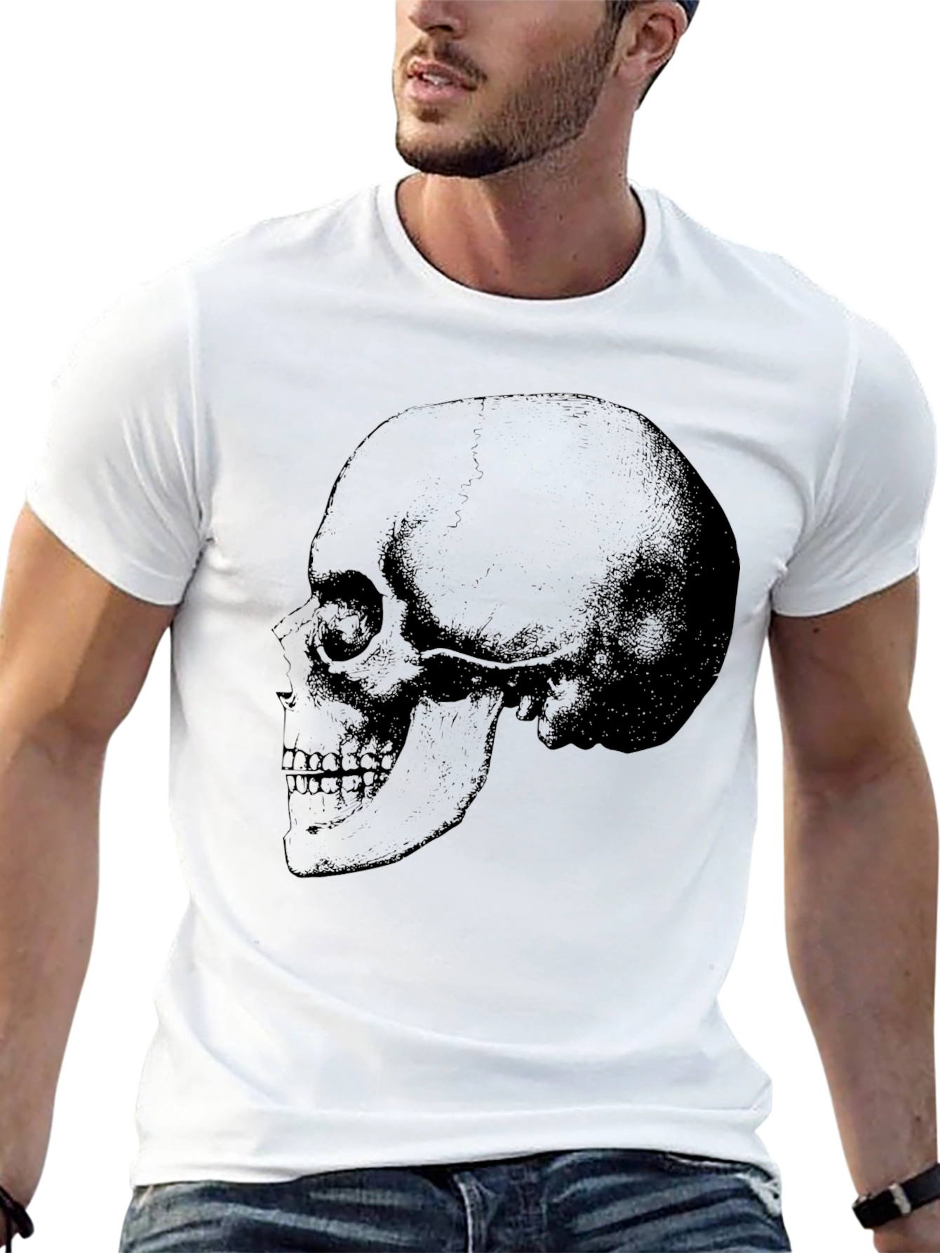 Black Skull Graphic Tee - Men's Black Cotton T-Shirt view 13