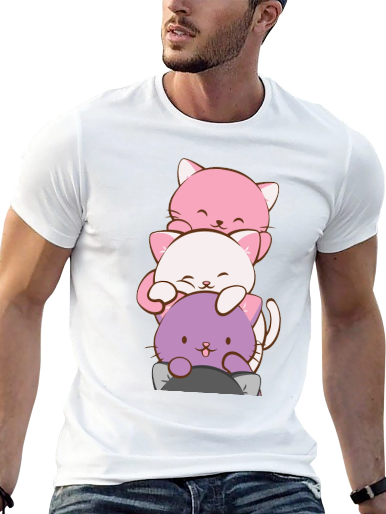 Cute Cat Stack T-Shirt - Kawaii Anime Style - 13