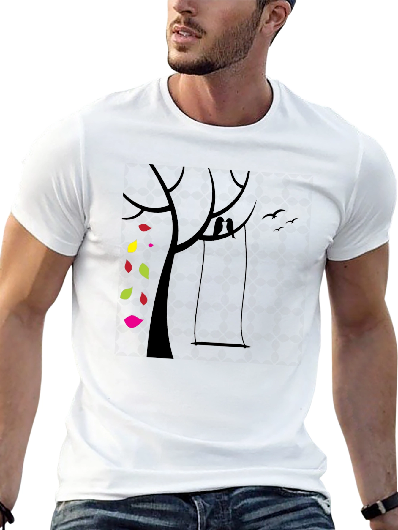 Black Black Graphic Tee - Tree with Swing & Colorful Leaves view 13