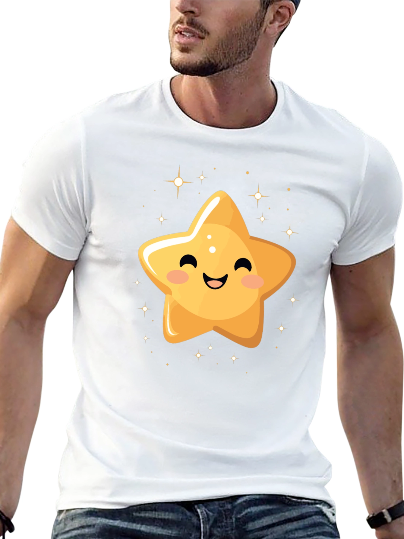 Black Cute Smiling Star Black T-Shirt view 13