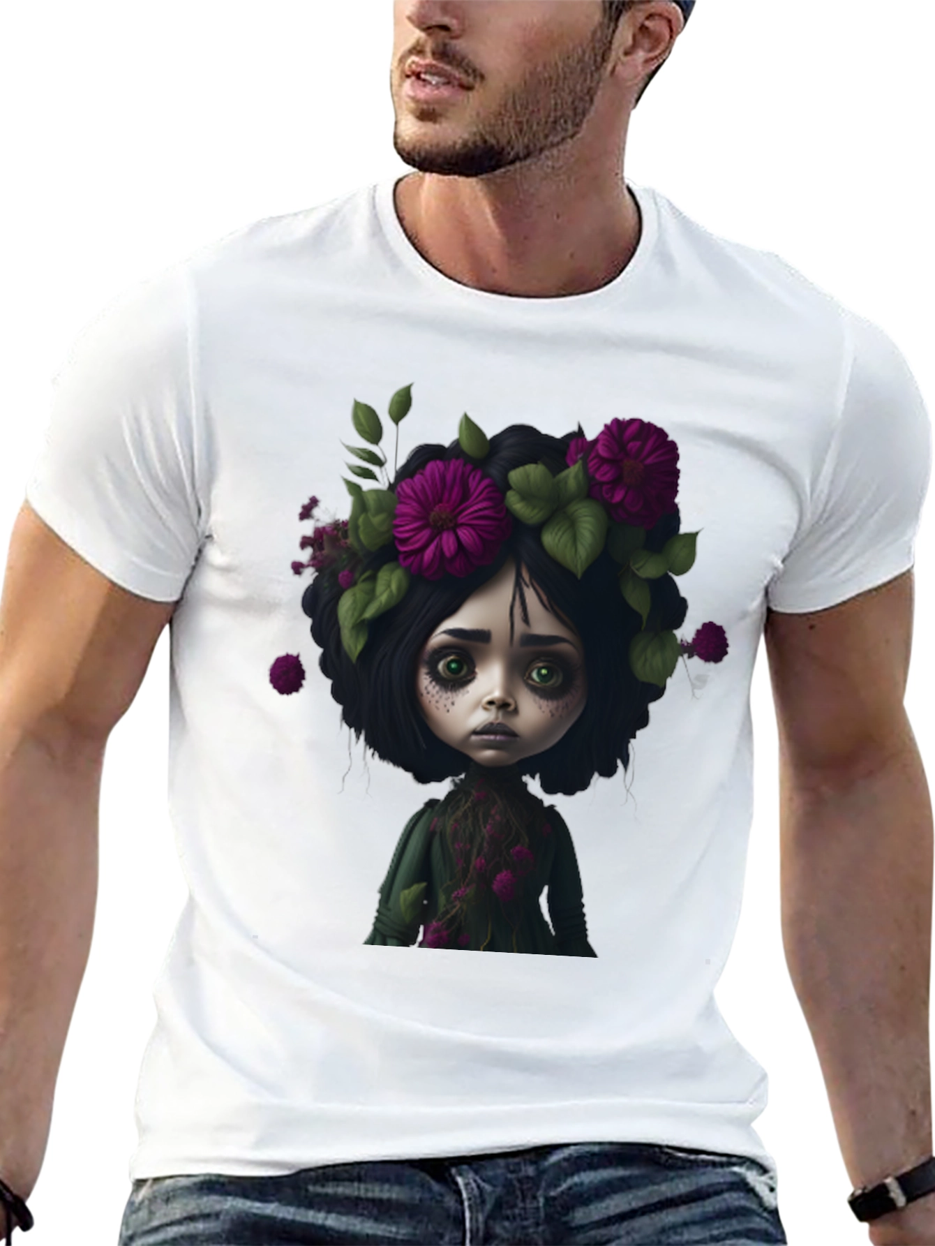 Black Floral Doll Graphic Black T-Shirt view 13