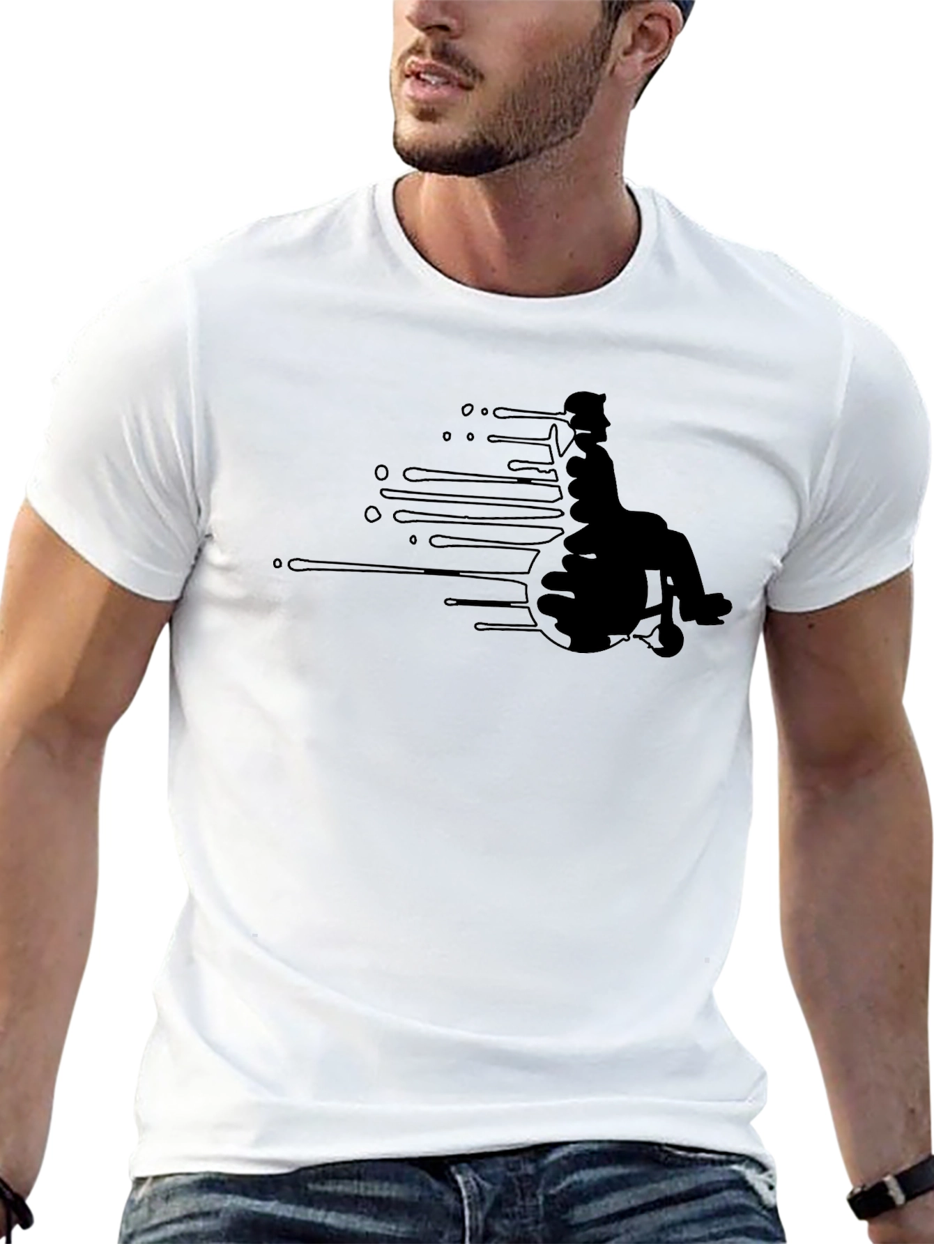 Black Wheelchair Silhouette Graphic Tee - Black Cotton T-Shirt view 13