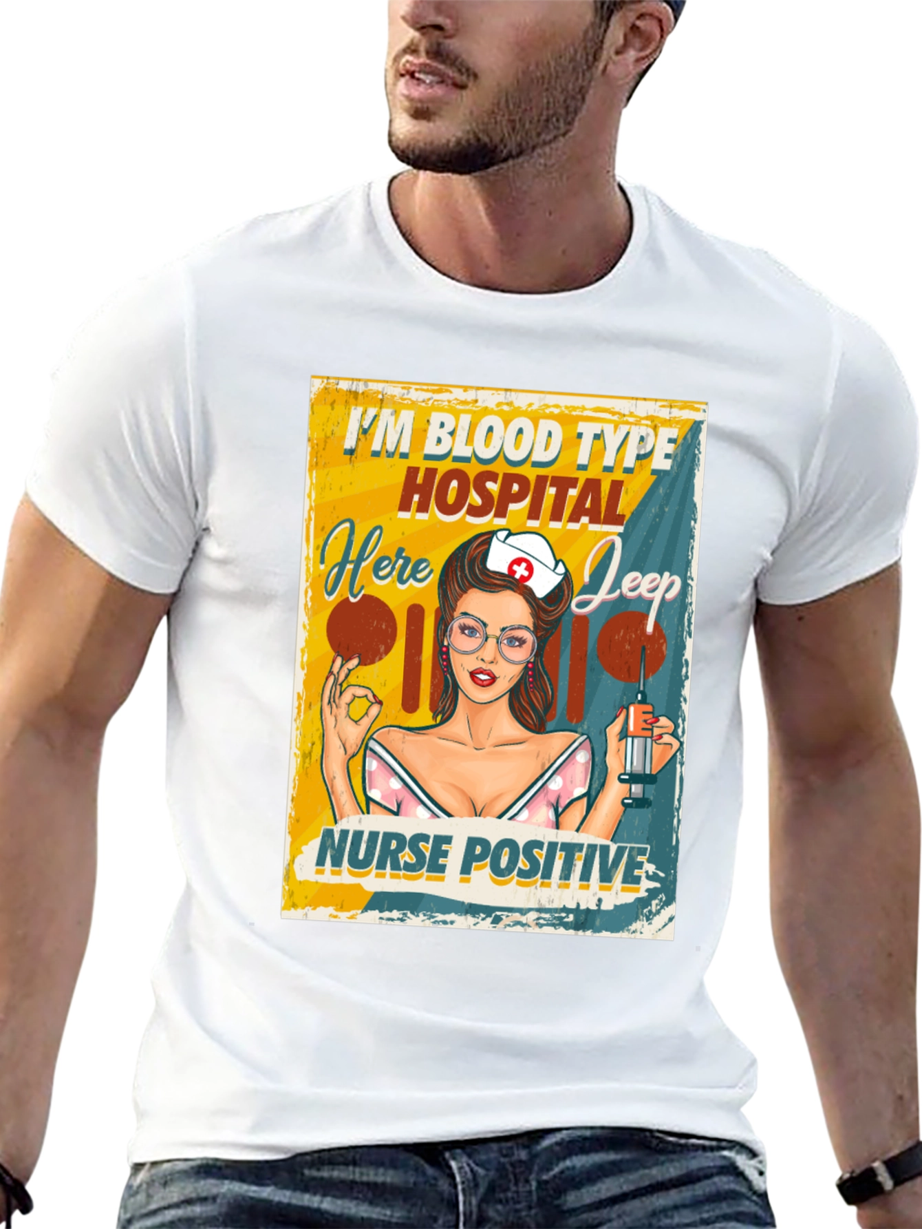 Black Nurse Positive T-Shirt - Blood Type Hospital Jeep view 13