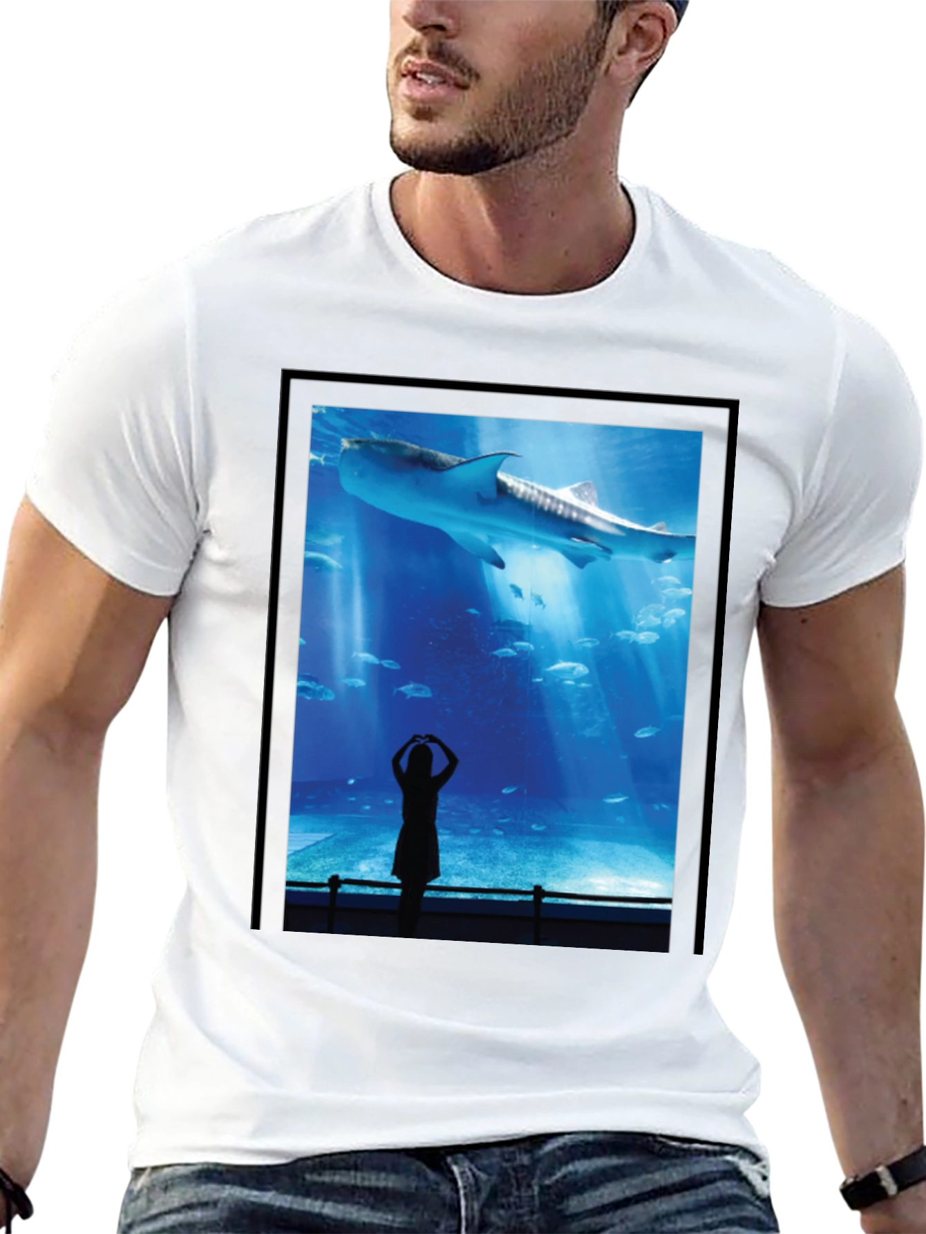 Black Aquarium Shark Graphic Tee - Black Cotton T-Shirt view 13