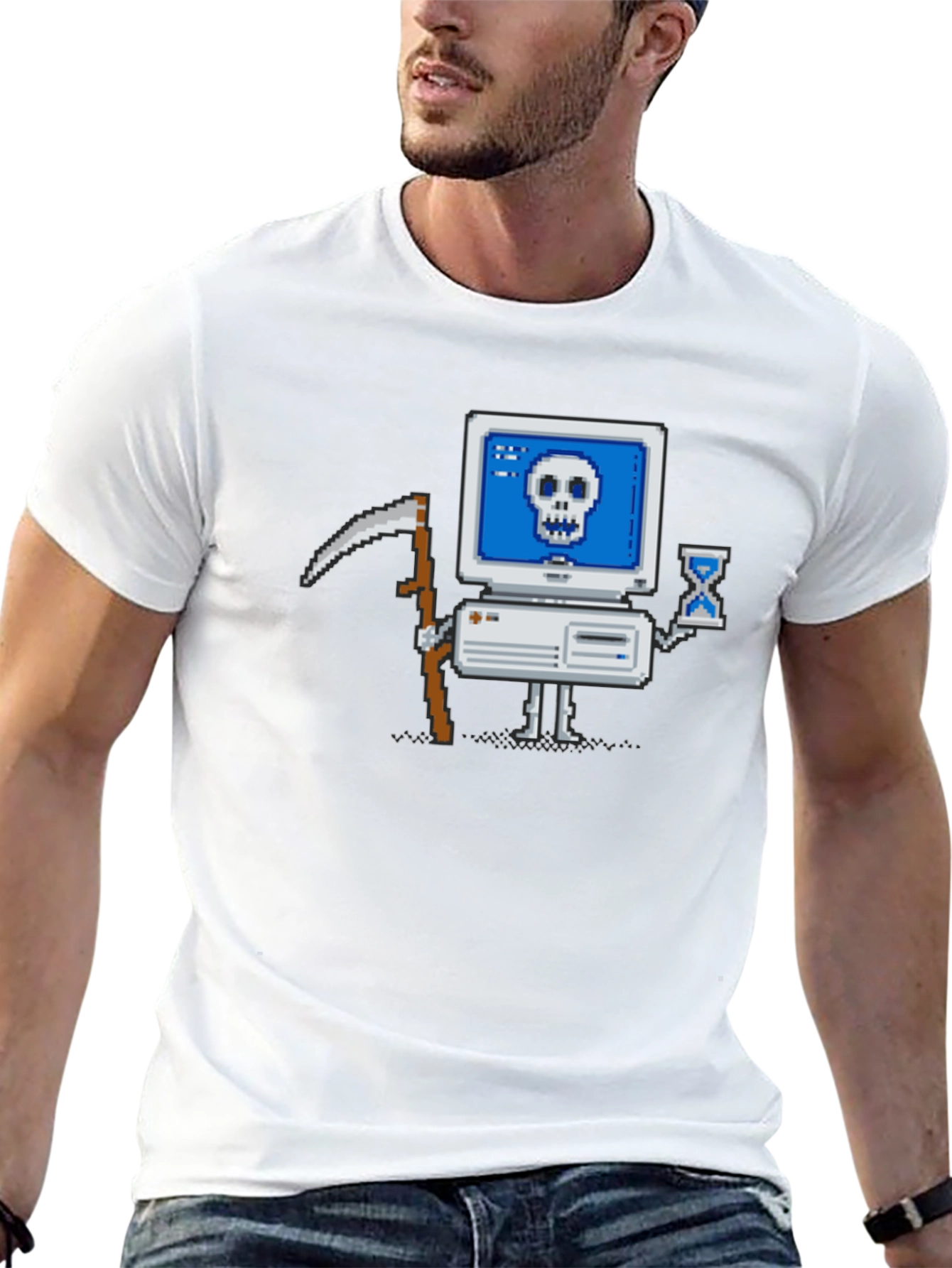 Black Pixel Grim Reaper Computer T-Shirt - Tech Humor Tee view 13