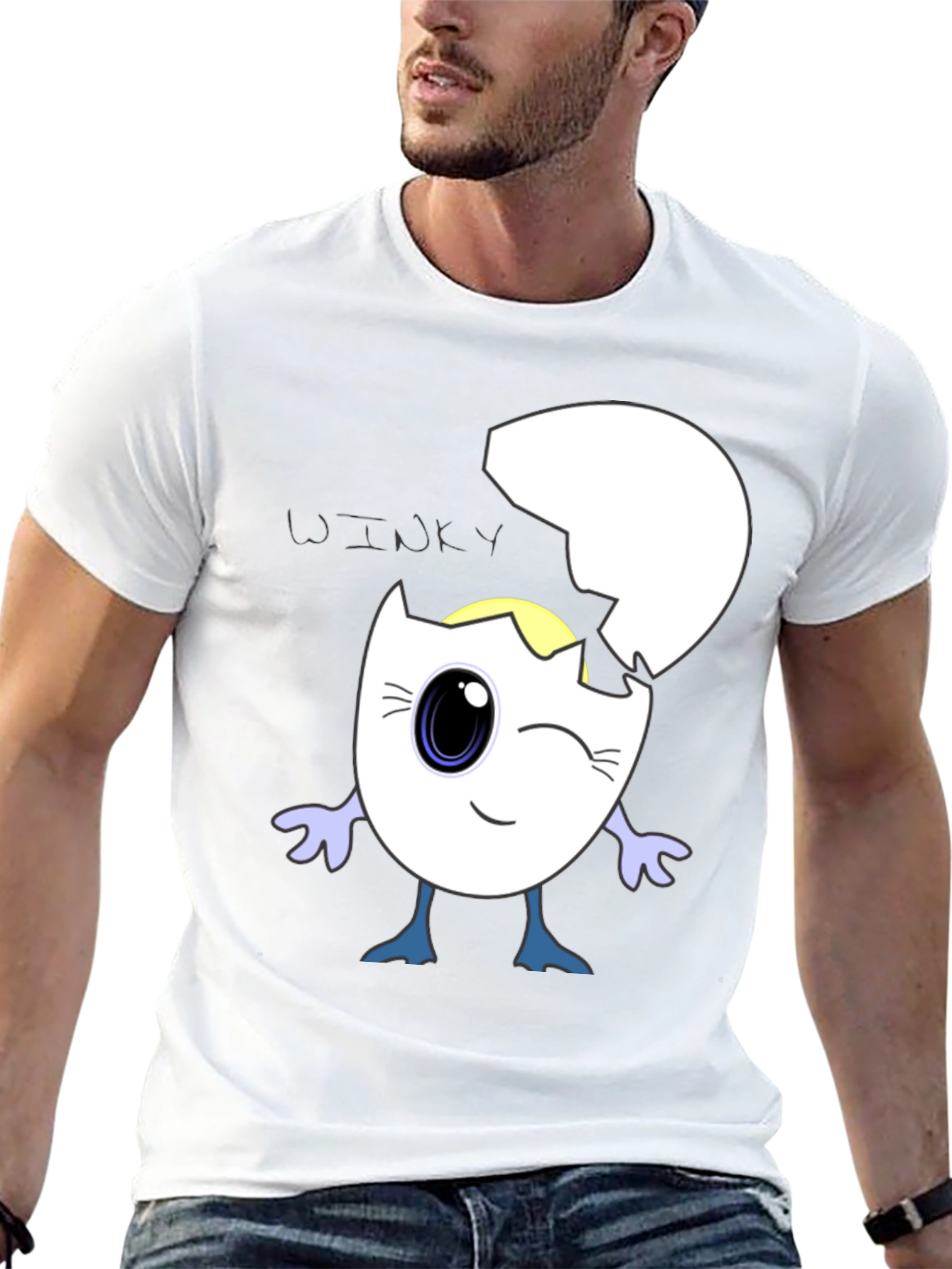 Black Winky Egg Graphic T-Shirt - Unique Cartoon Design view 13