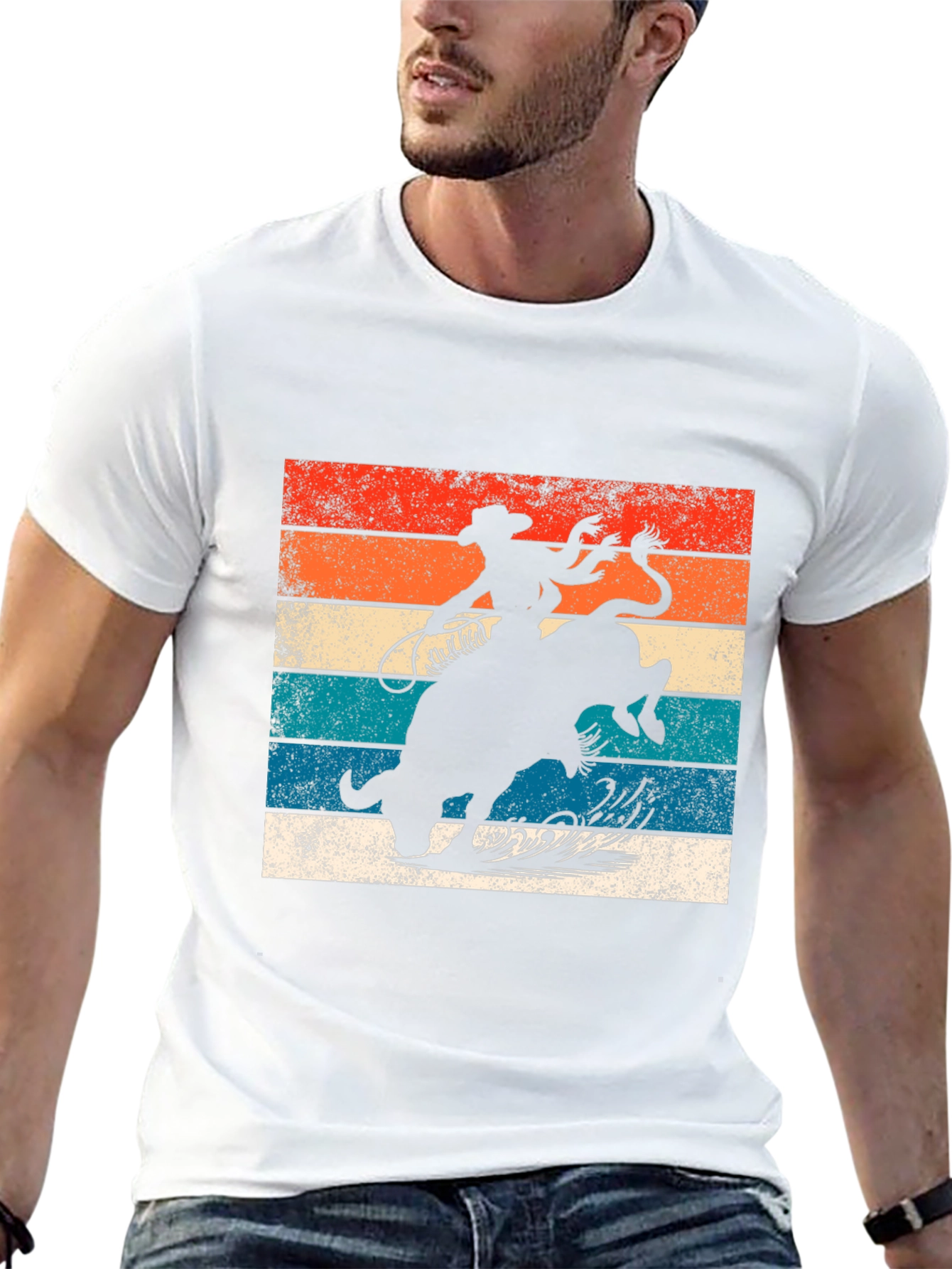 Black Retro Rodeo T-Shirt - Cowboy Riding Bull Design view 13