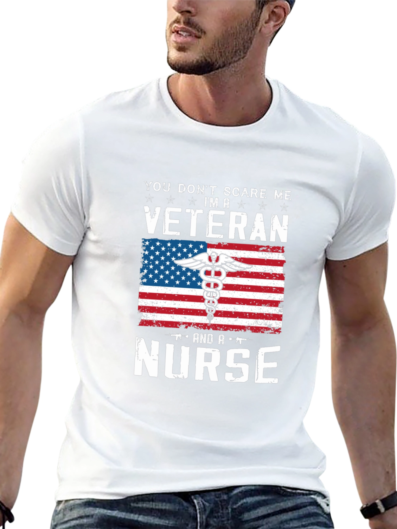 Black Veteran Nurse T-Shirt - Patriotic American Flag Design view 13