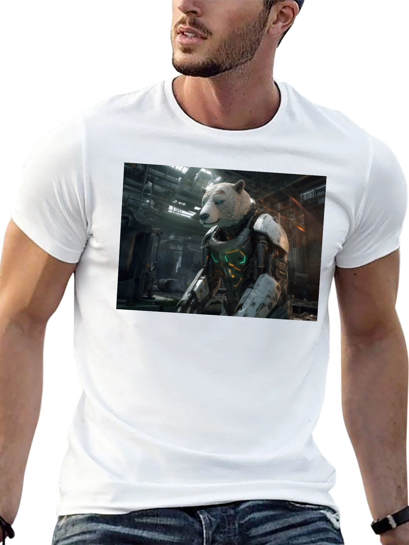 Black Sci-Fi Bear Robot T-Shirt view 13