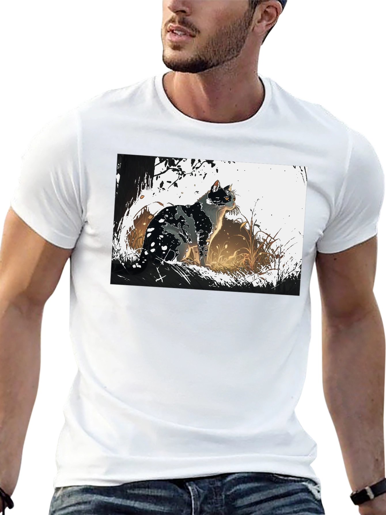 Black Cat Graphic Tee - Black Cotton T-Shirt view 13