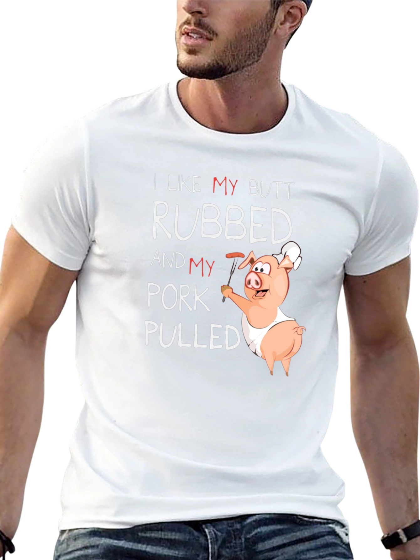 Black Funny BBQ Pig T-Shirt - Butt Rubbed, Pork Pulled view 13