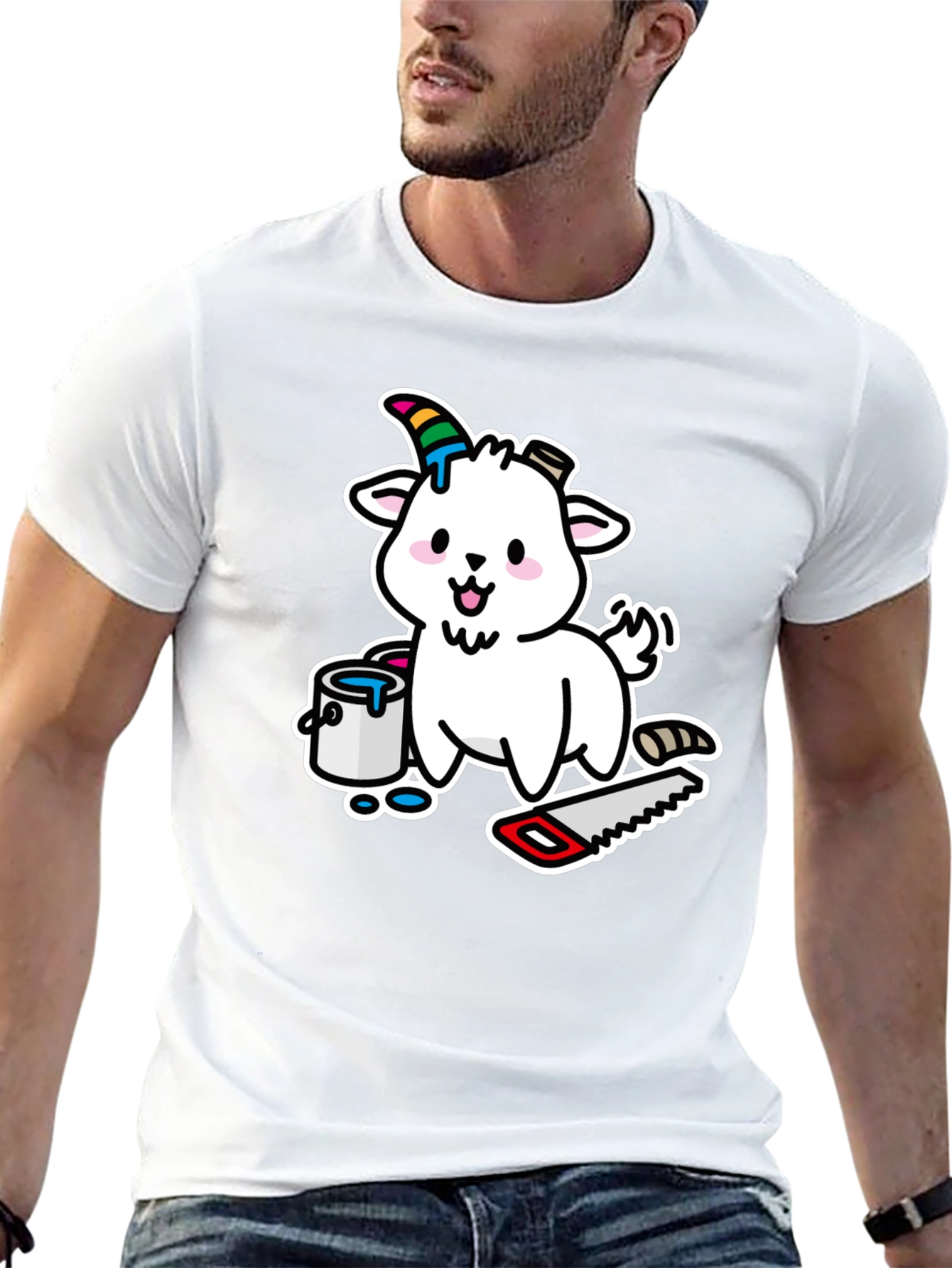 Black Goat DIY T-Shirt: Cartoon Goat with Paint and Saw view 13