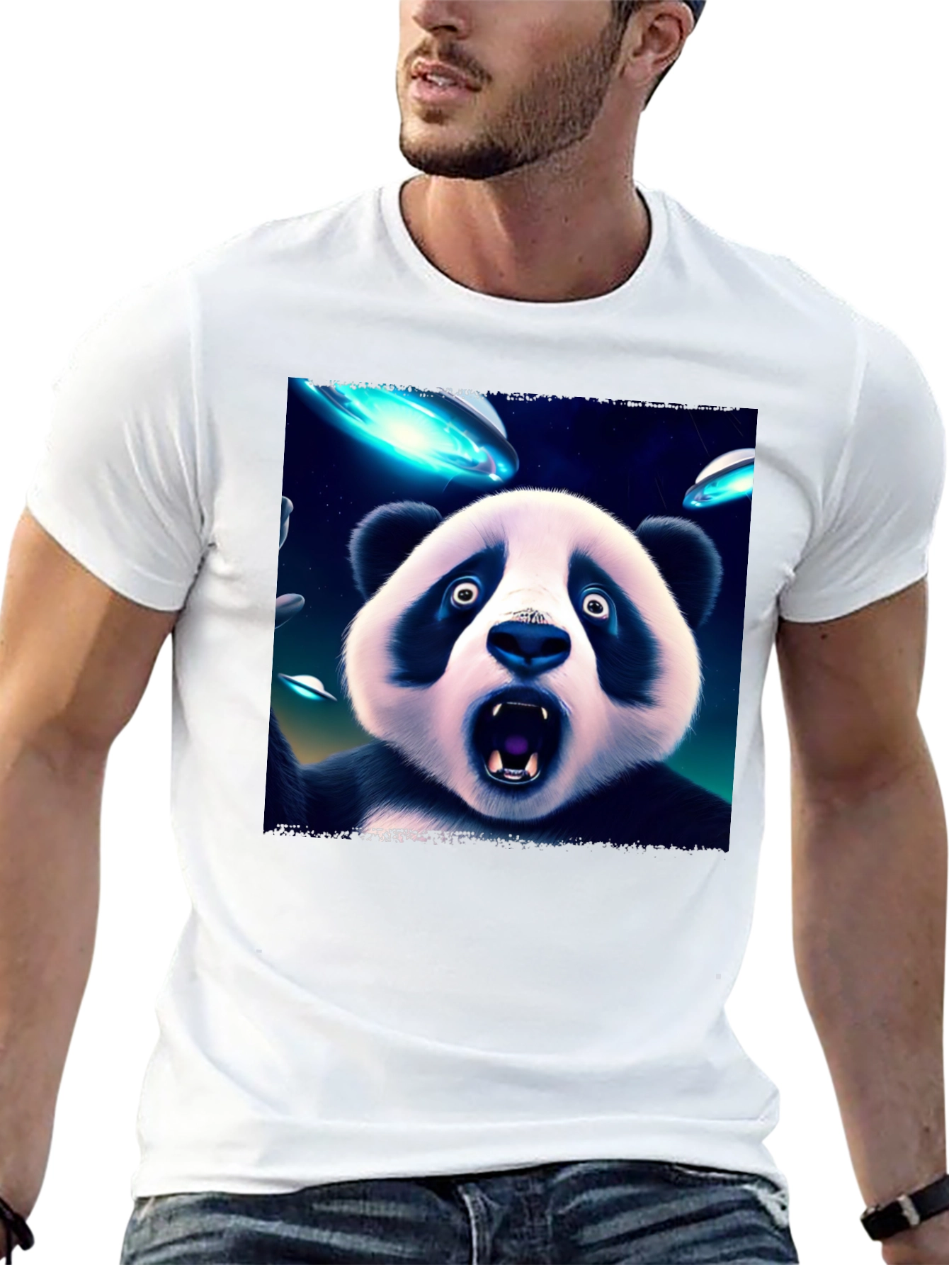 Black UFO Panda Graphic Tee - Black Cotton Blend T-Shirt view 13