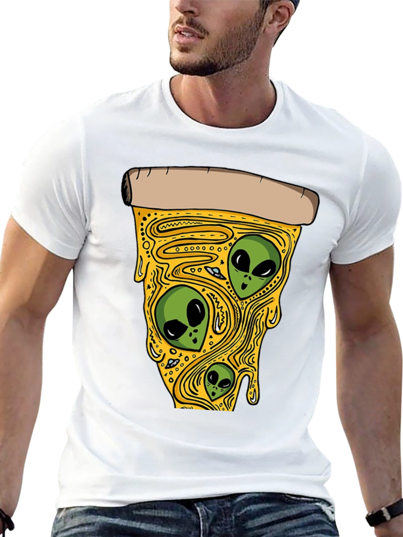 Black Alien Pizza Graphic T-Shirt view 13