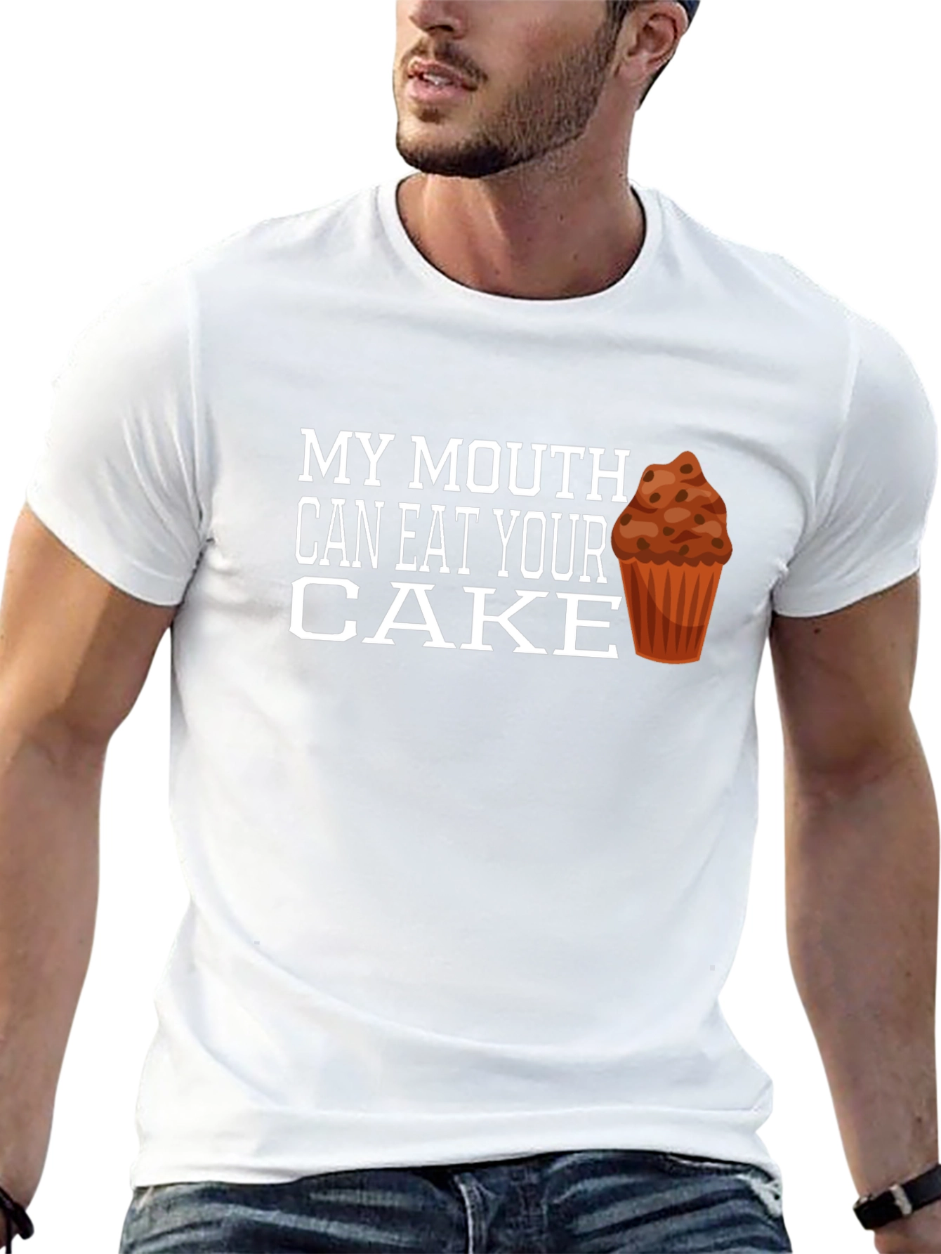Black Funny Cake T-Shirt - My Mouth Can Eat Your Cake view 13
