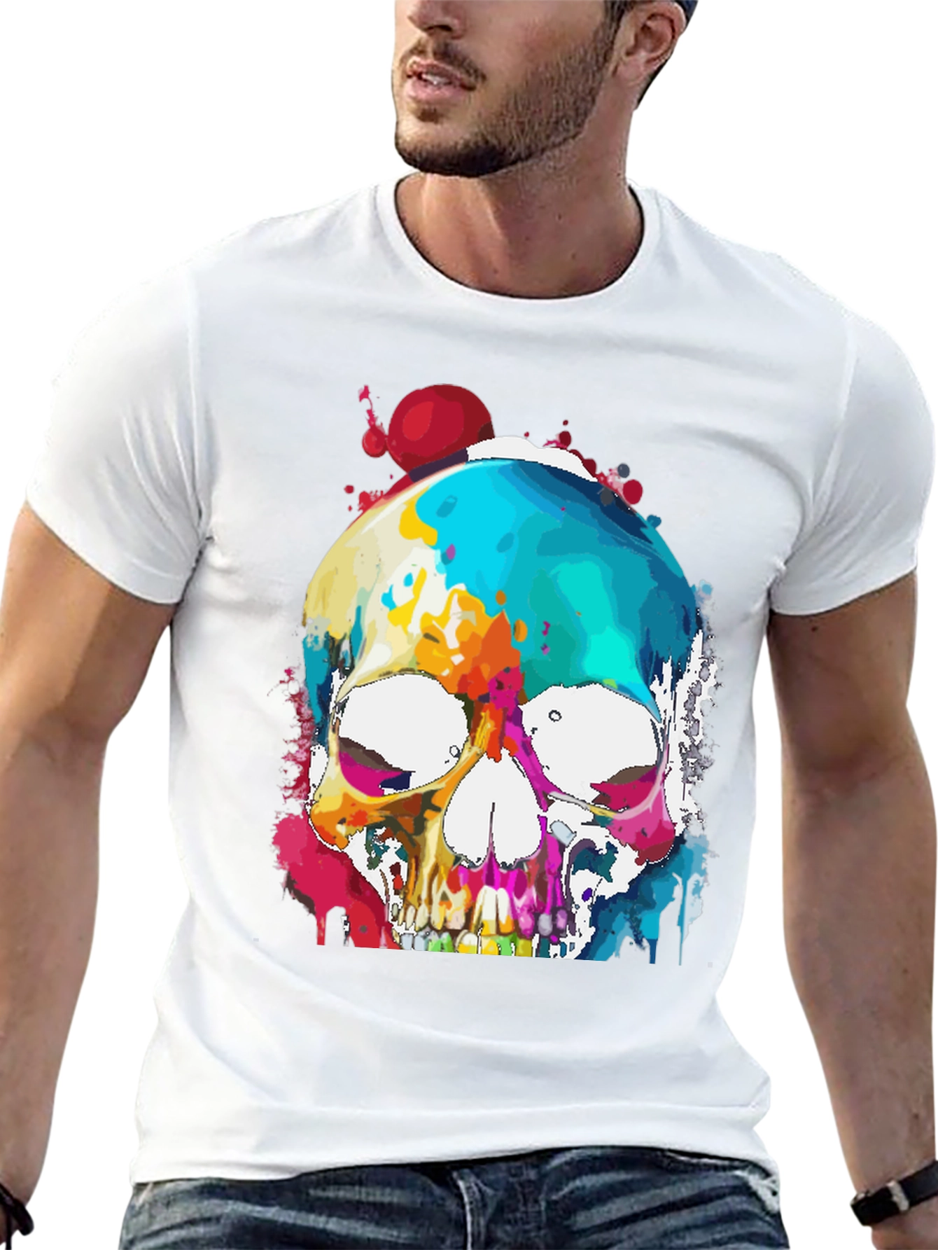 Black Colorful Skull Graphic Tee - Men's Black T-Shirt view 13
