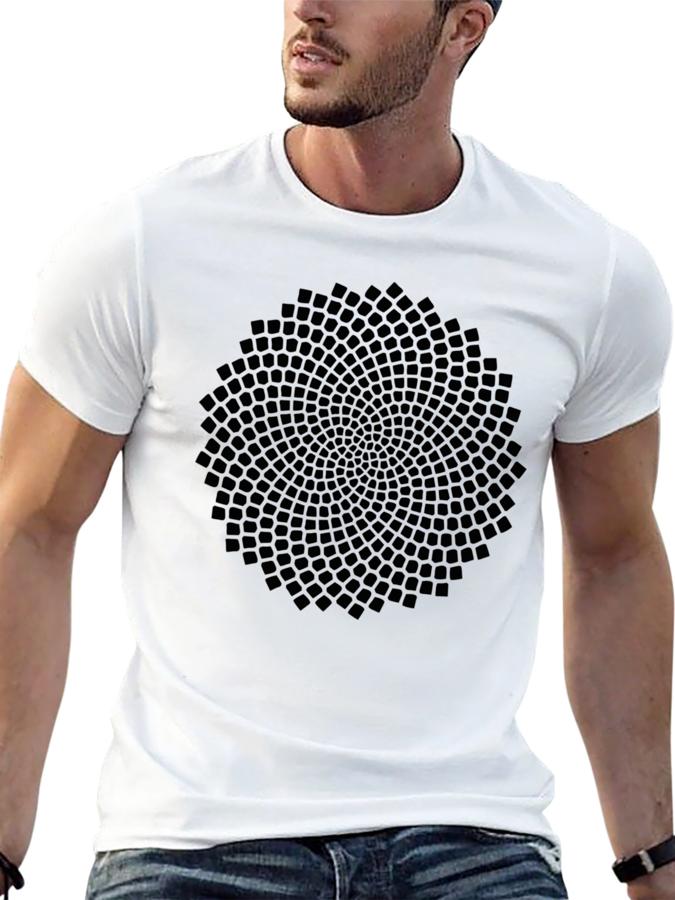 Black Geometric Pattern Black T-Shirt view 13