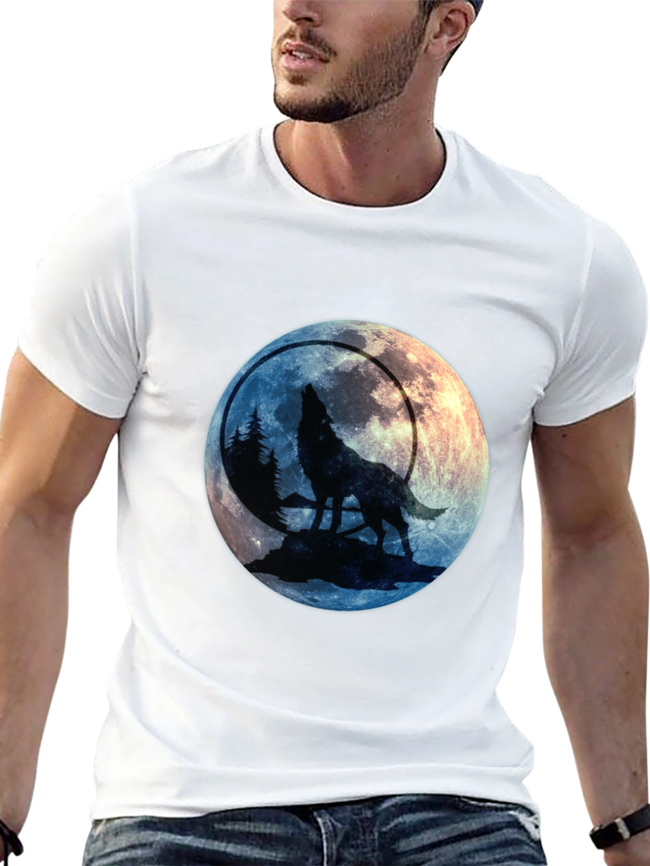 Black Wolf Howling at Moon Graphic Tee view 13
