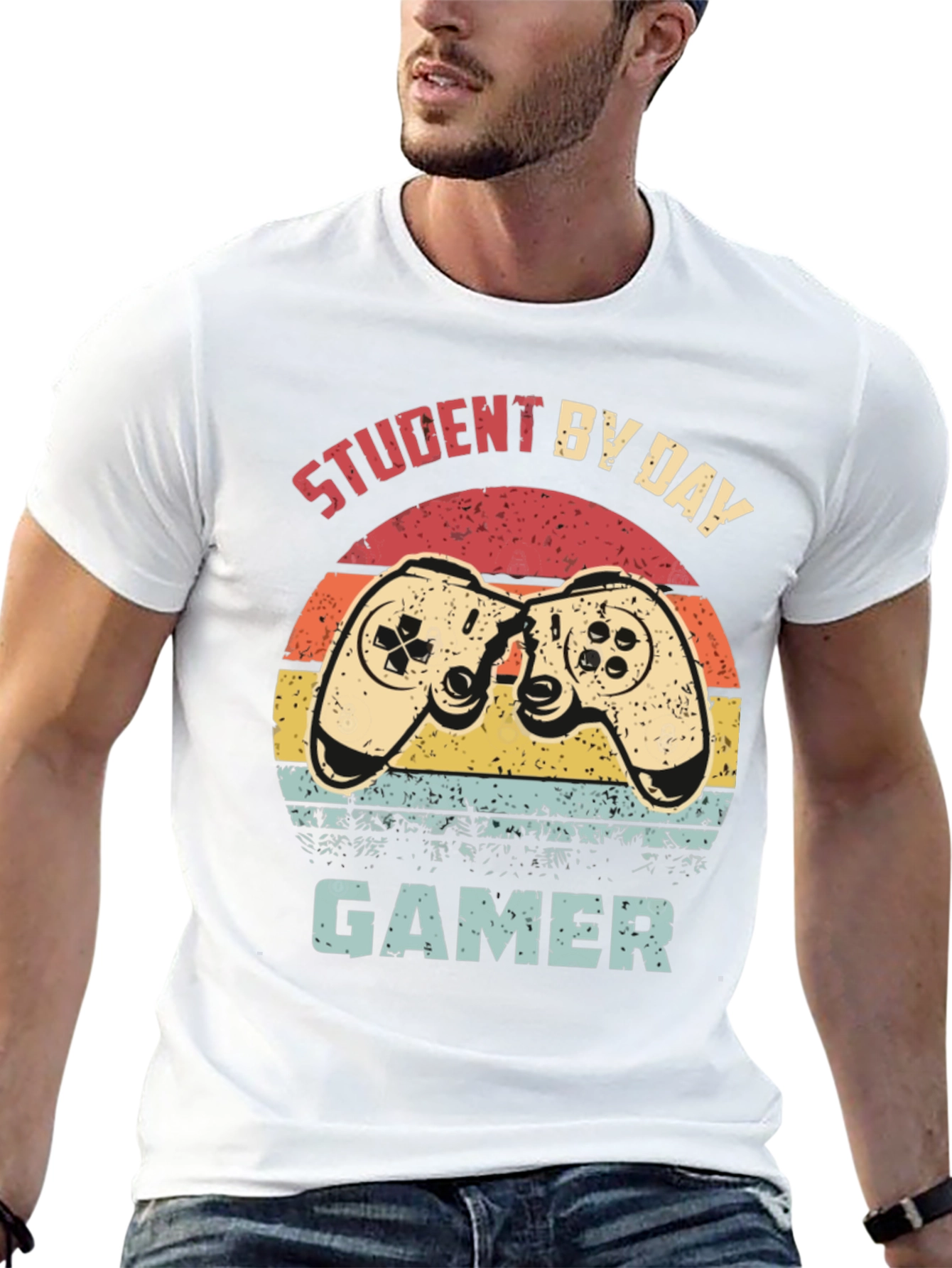 Black Student by Day Gamer T-Shirt - Retro Design view 13