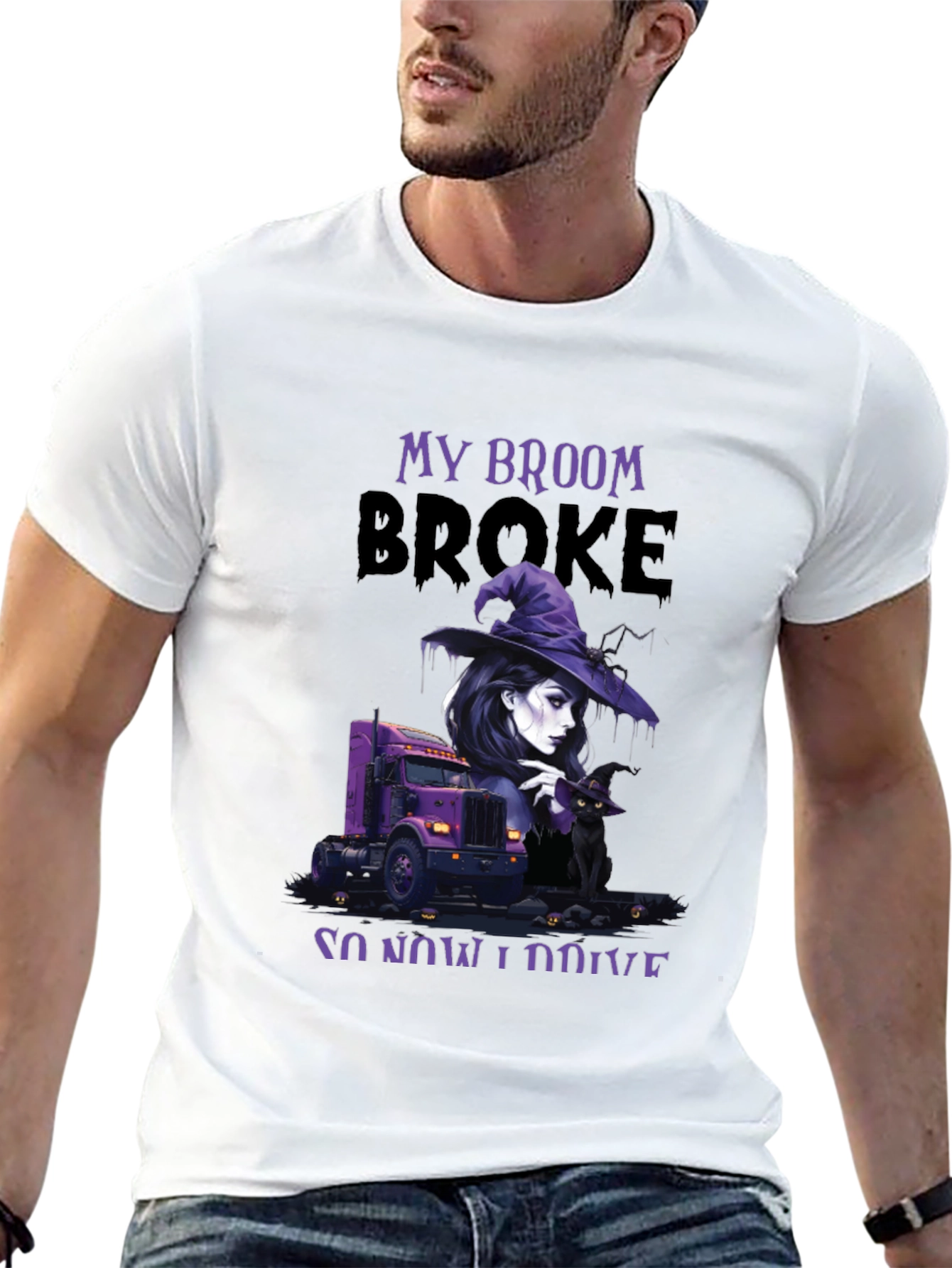 Black My Broom Broke Trucker T-Shirt view 13