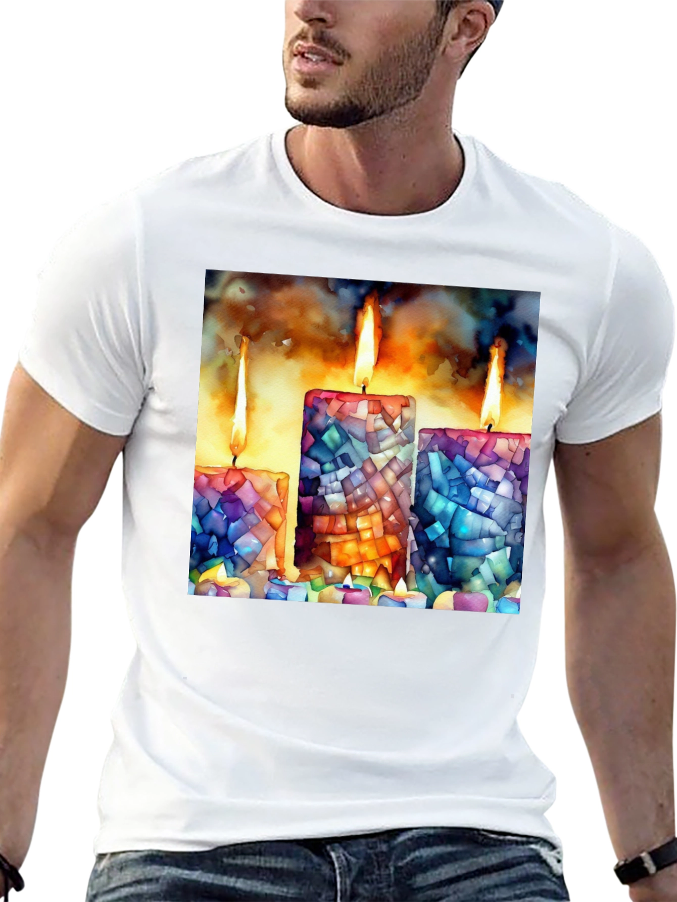 Black Mosaic Candle Print Tee - Artistic Comfort view 13