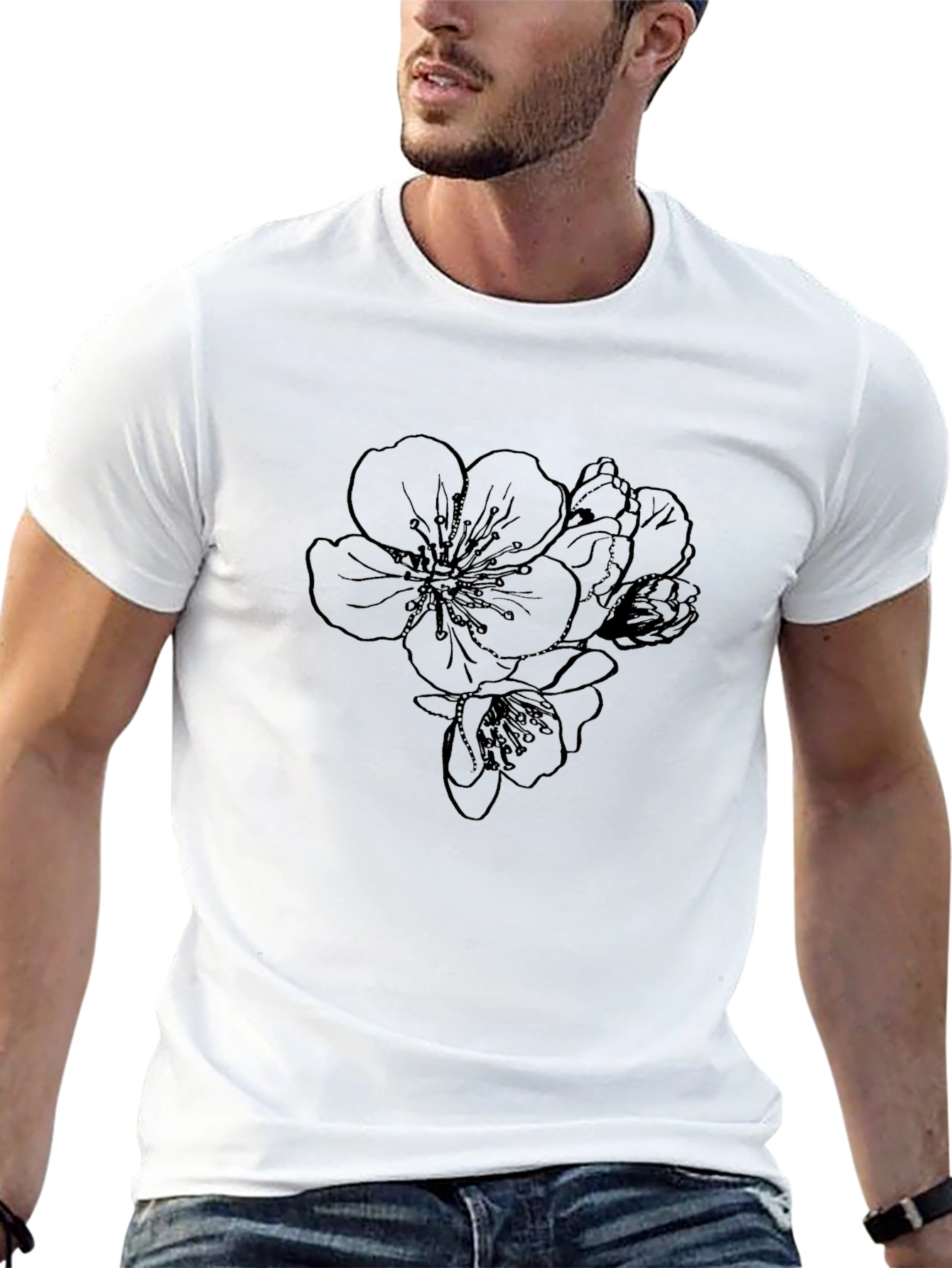 Black Men's Black Floral Graphic T-Shirt view 13