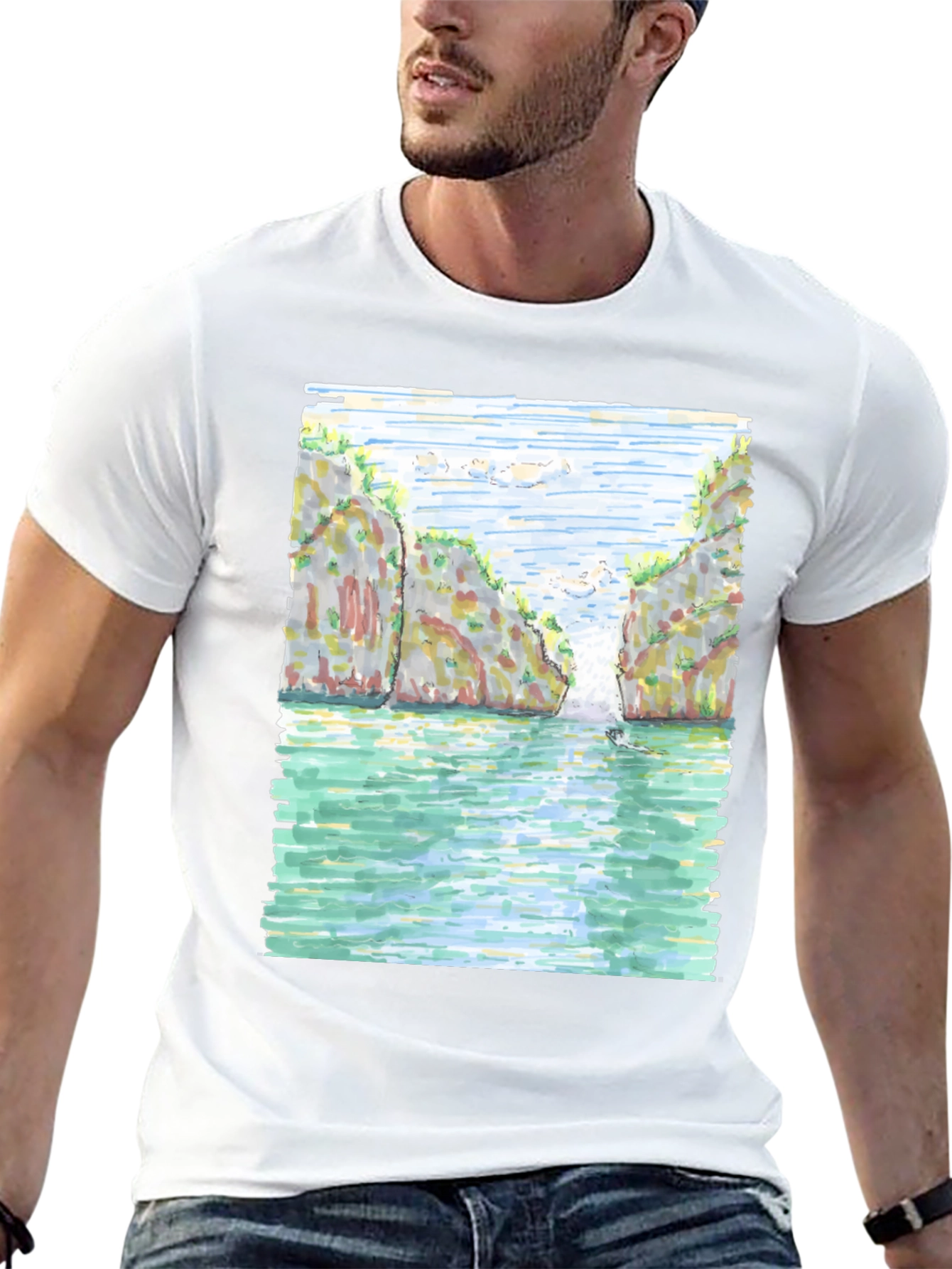 Watercolor Scene T-Shirt - Island Getaway Tee - 13