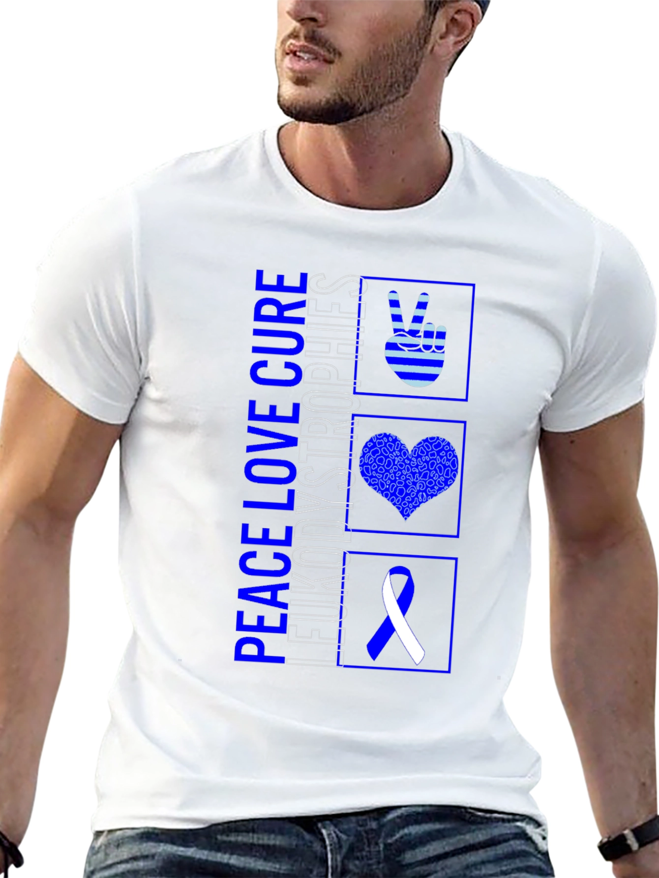 Black Peace Love Cure Leukodystrophies T-Shirt view 13