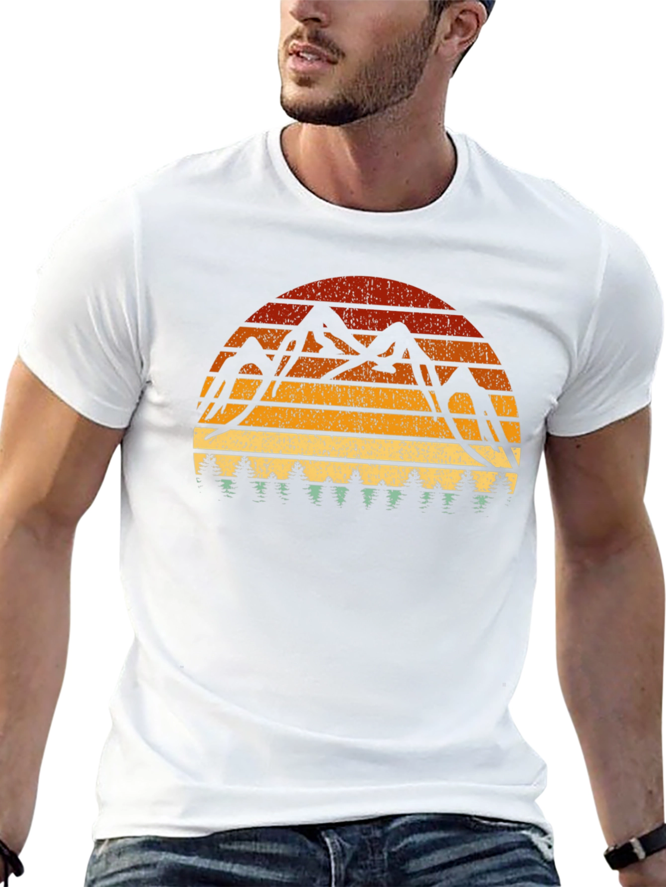 Black Retro Mountain Sunset T-Shirt view 13