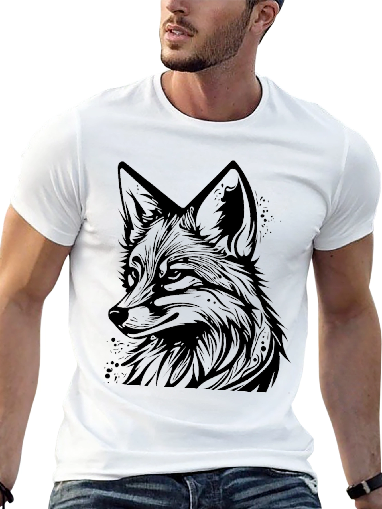 Black Fox Graphic Tee - Modern Animal Print T-Shirt view 13