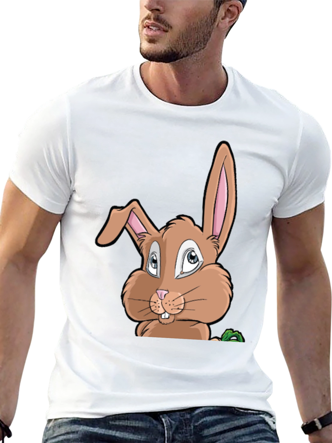 Black Cute Cartoon Bunny Graphic Black T-Shirt view 13