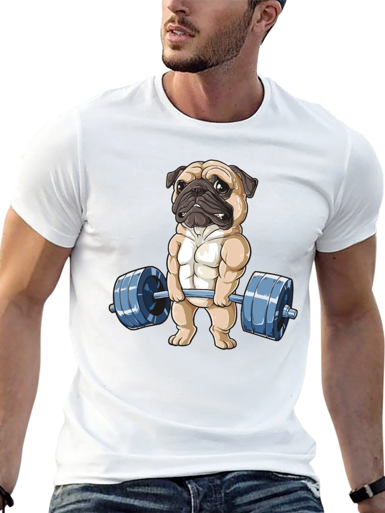 Black Pug Lifter T-Shirt - Black Cotton Fitness Tee view 13