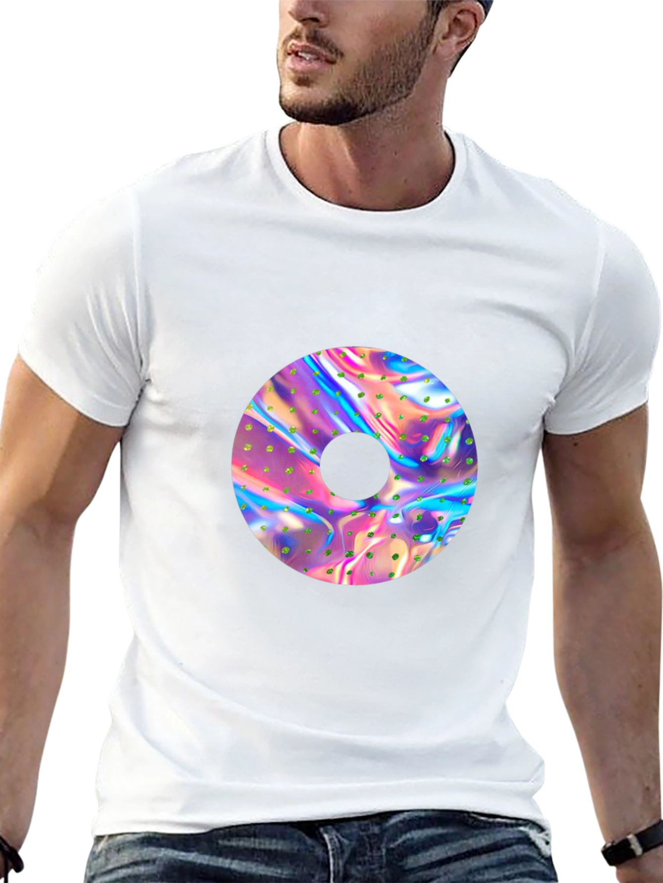 Black Holographic Donut Graphic Black Tee view 13