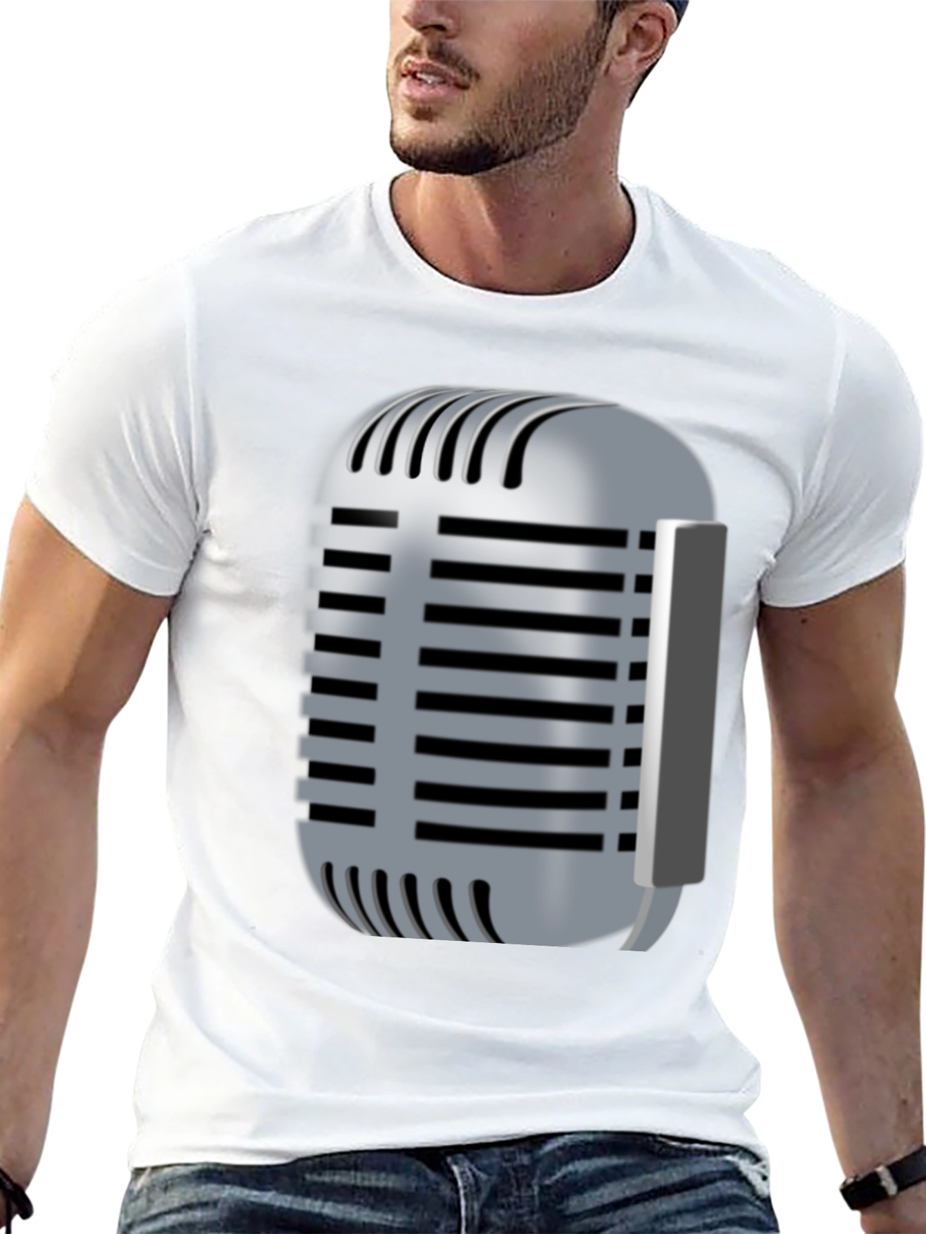 Black Vintage Microphone Graphic T-Shirt view 13