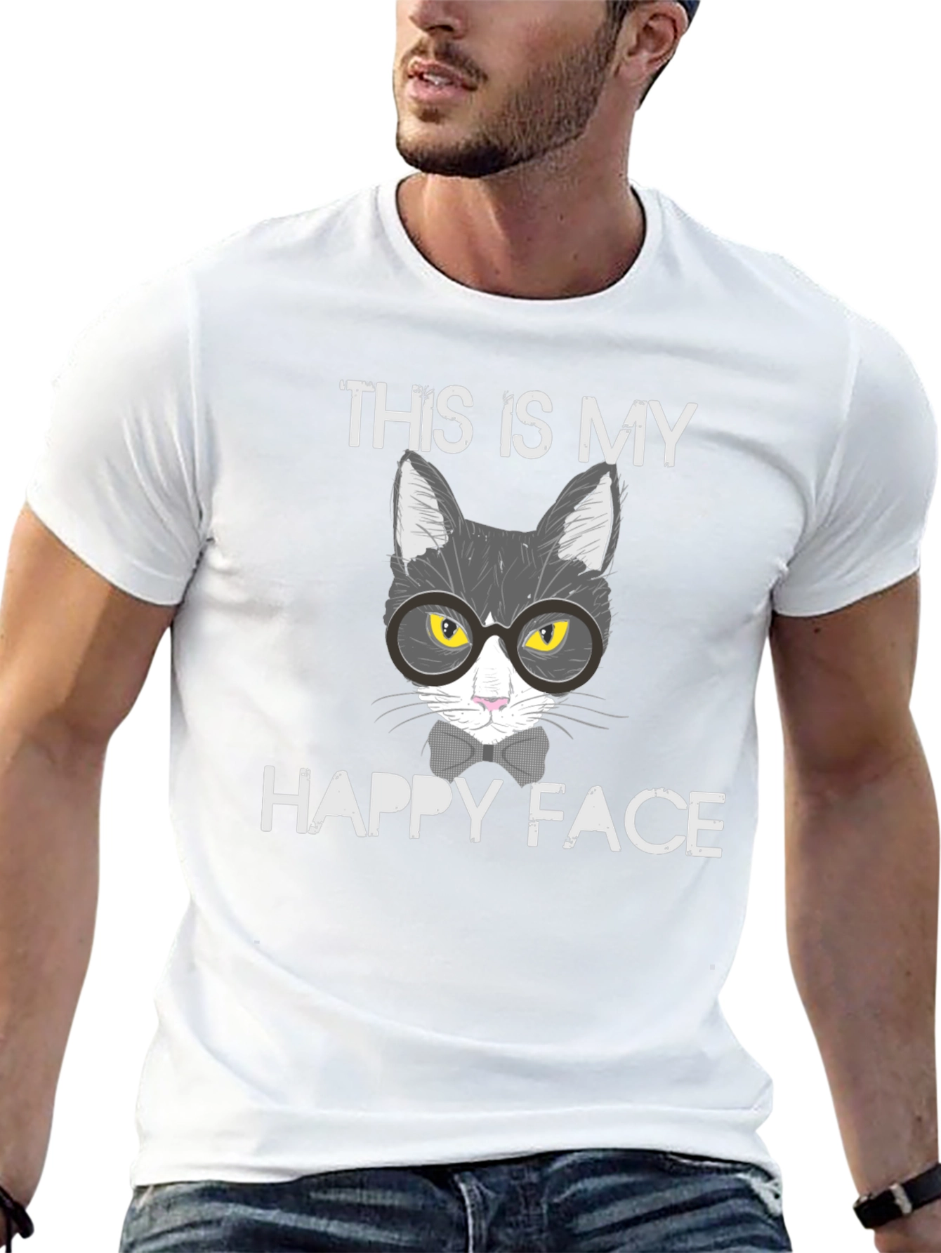 Black This is My Happy Face Cat T-Shirt view 13