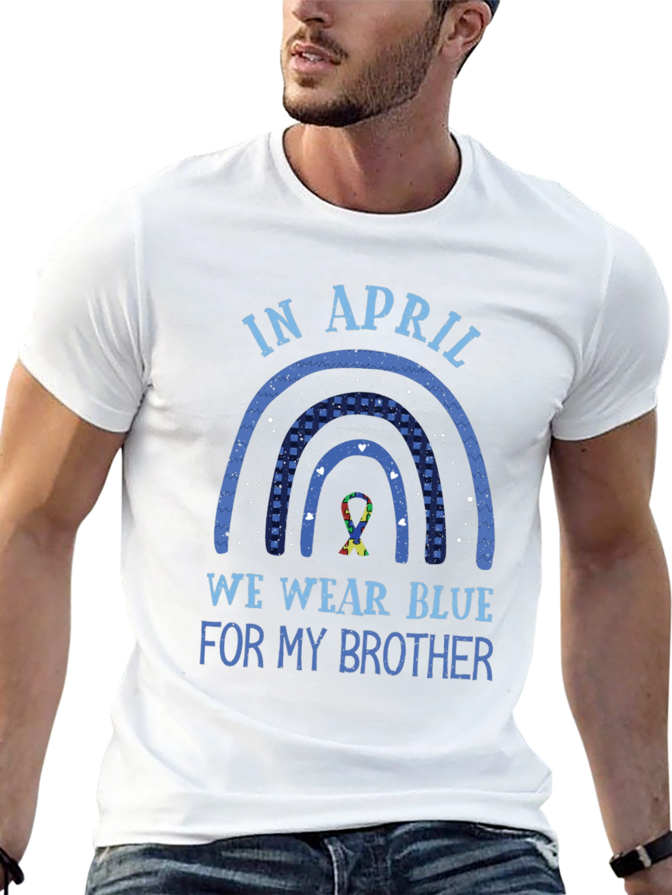 Black Autism Awareness Brother T-Shirt - Wear Blue in April view 13