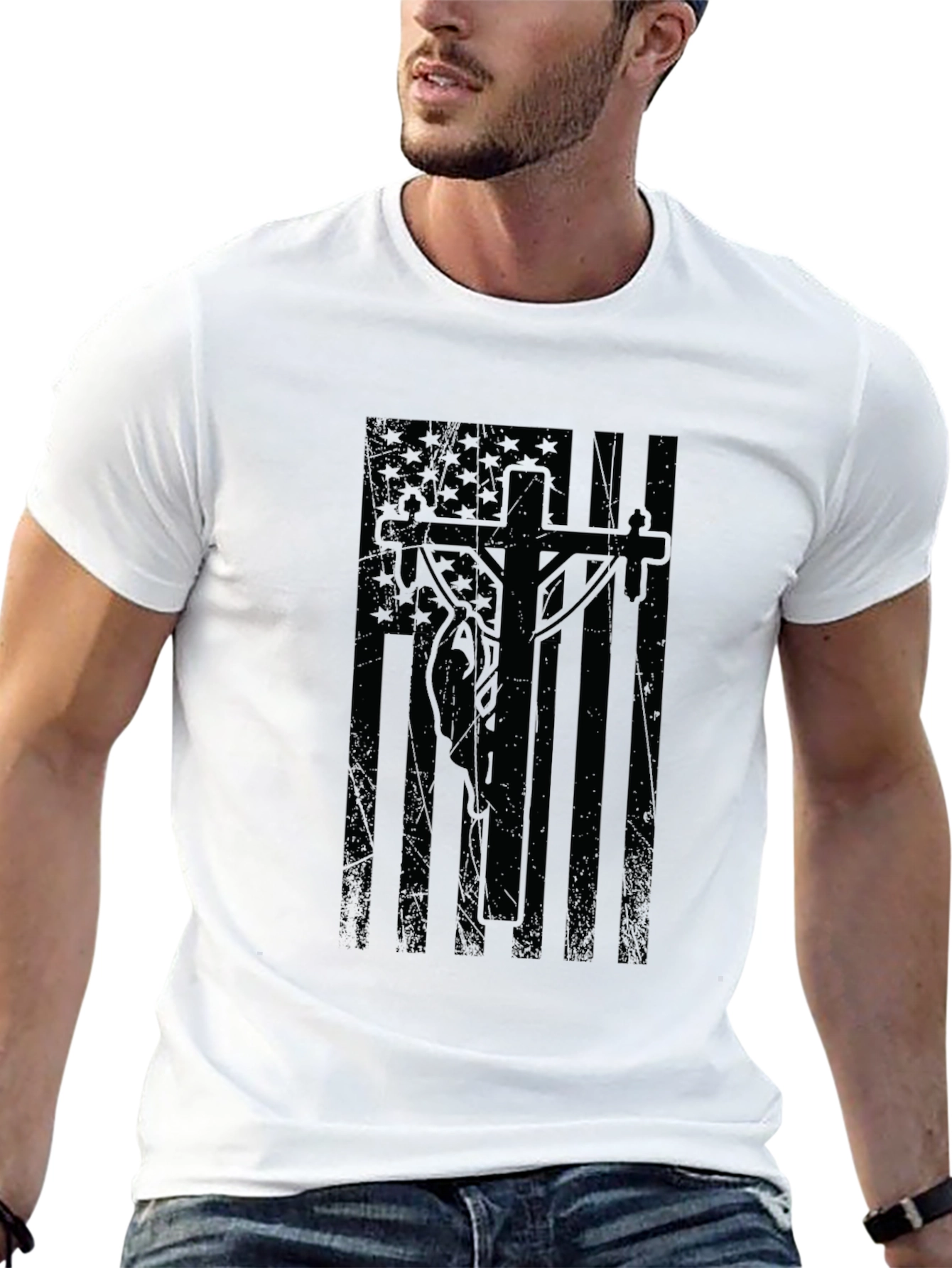 Black American Flag Lineman T-Shirt view 13