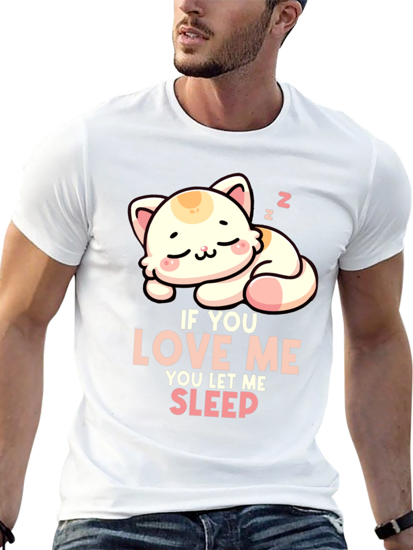 Black Cute Cat Sleeping T-Shirt - If You Love Me, Let Me Sleep! view 13