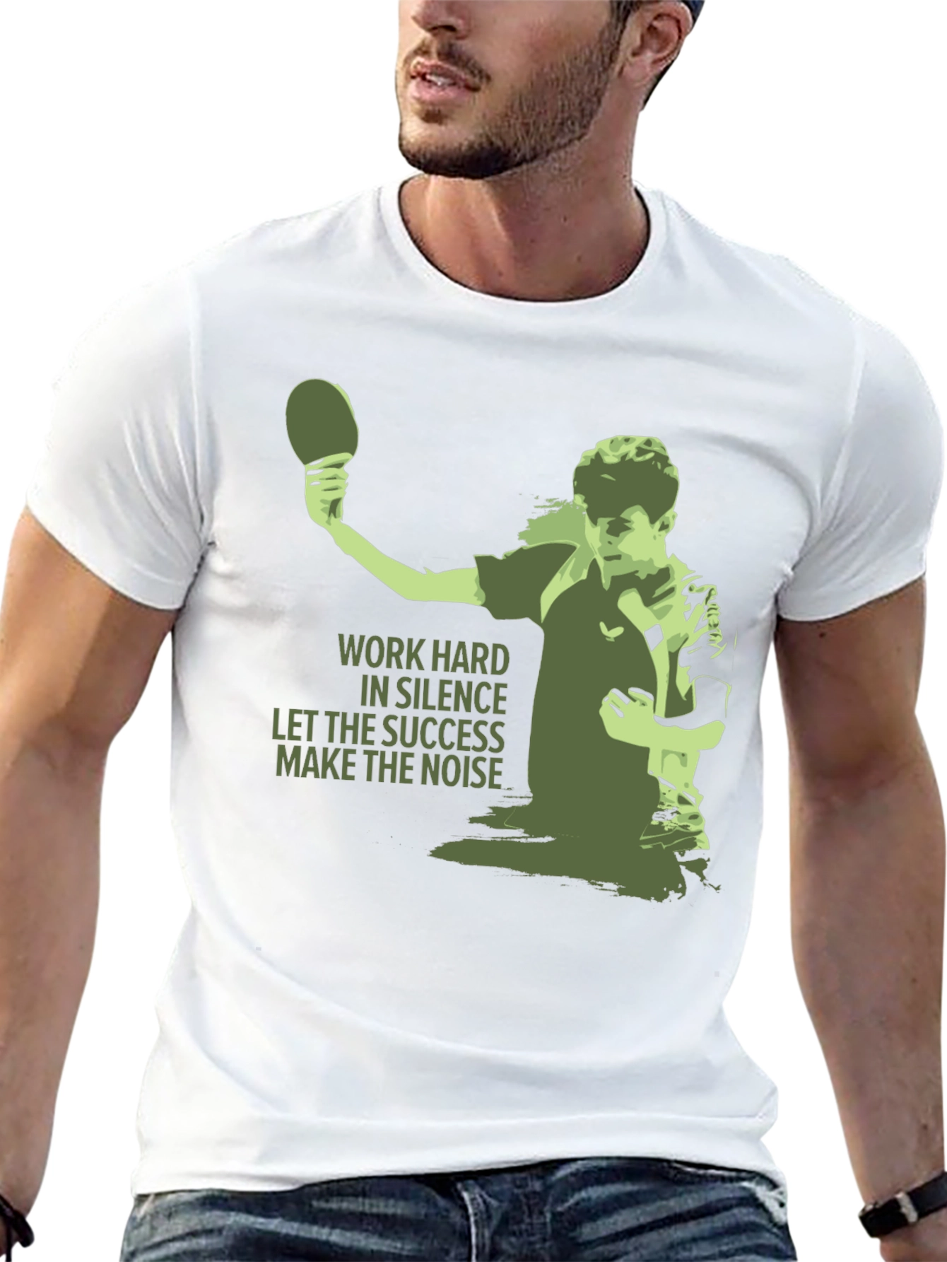 Black Table Tennis Graphic Tee - Work Hard T-Shirt view 13