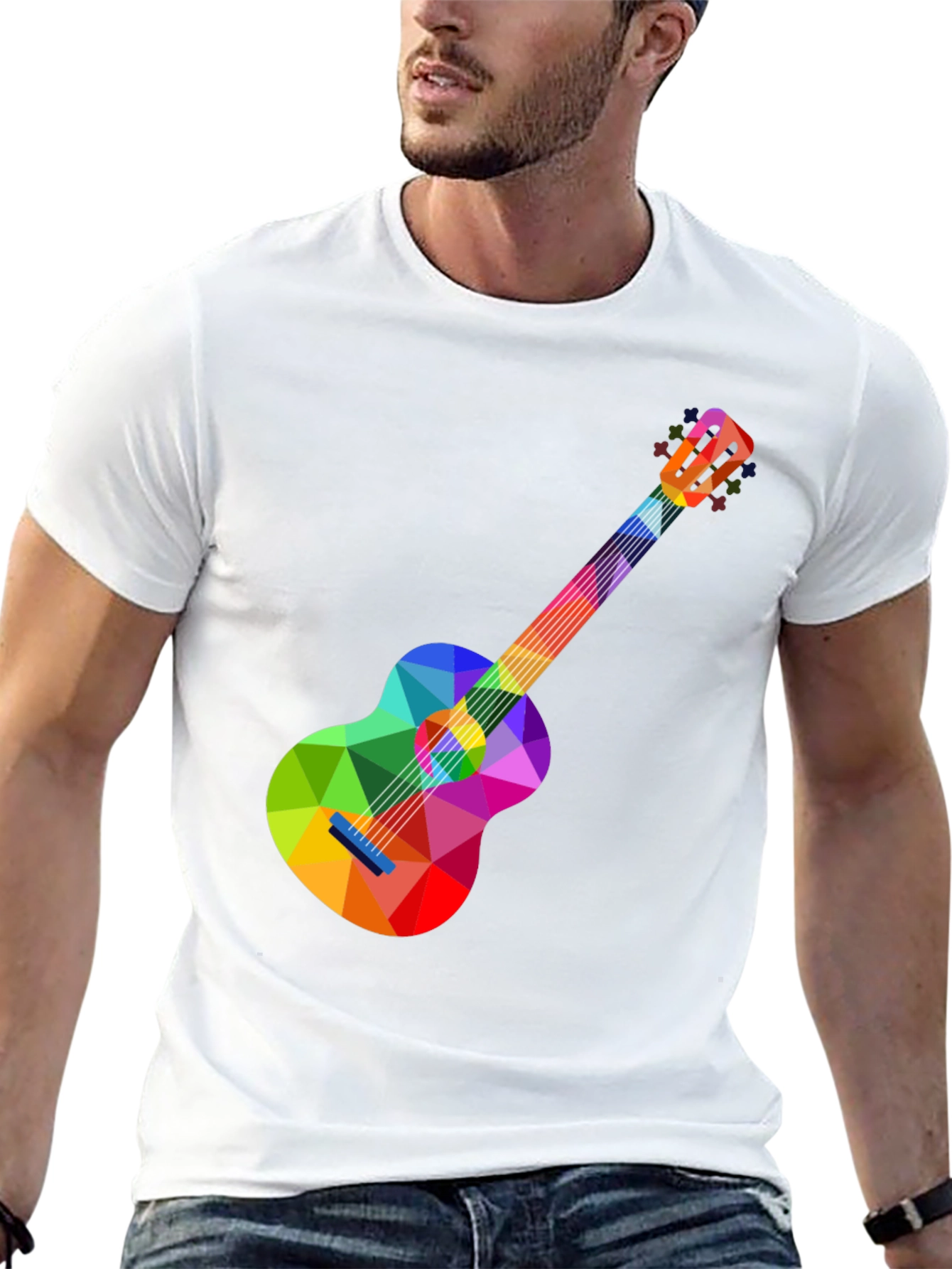 Black Colorful Geometric Guitar Graphic Tee - Stylish Music Lover T-Shirt view 13