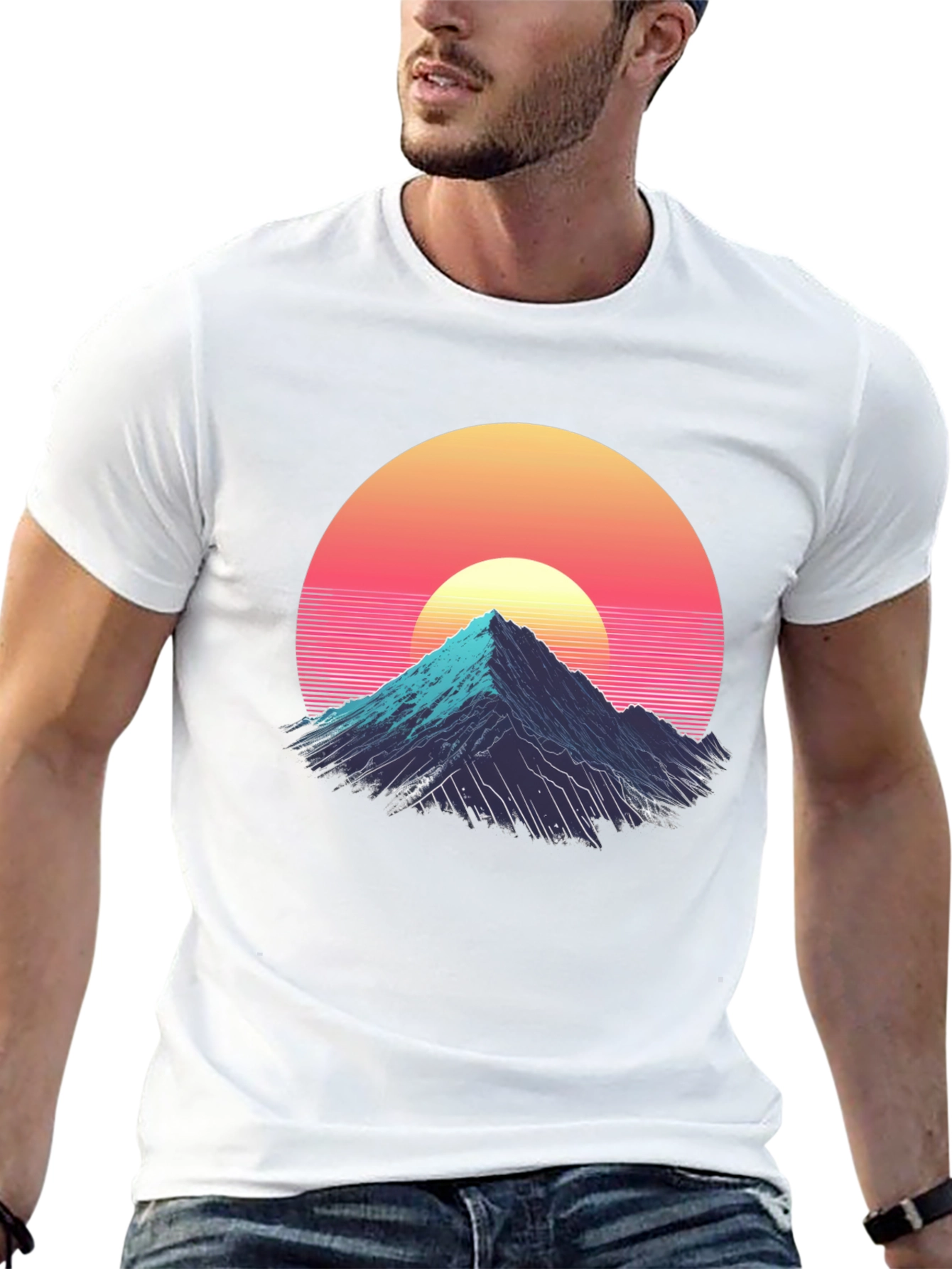 Black Retro Mountain Sunset Graphic Tee - Black view 13