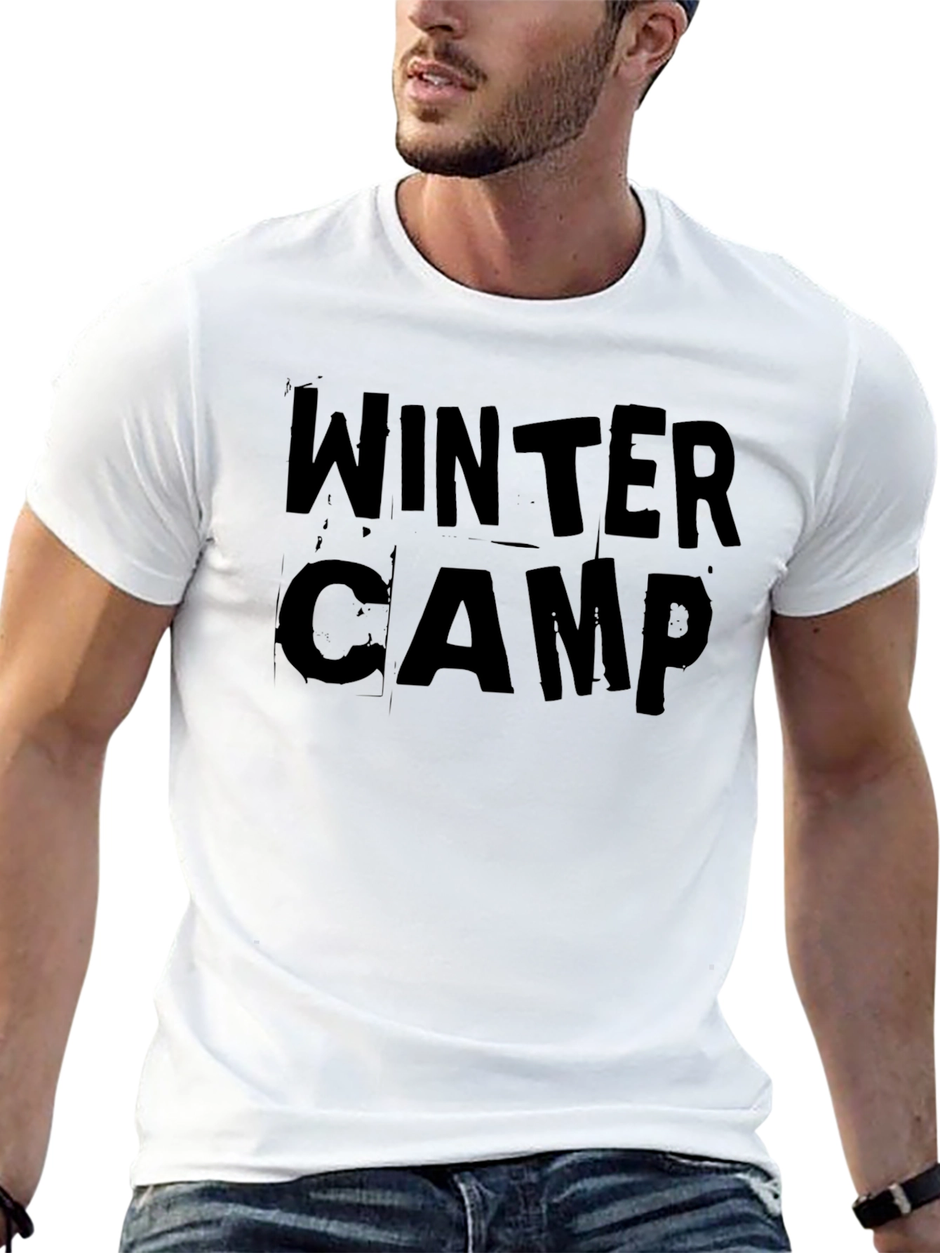 Black Winter Camp Graphic Tee - Black Cotton T-Shirt view 13