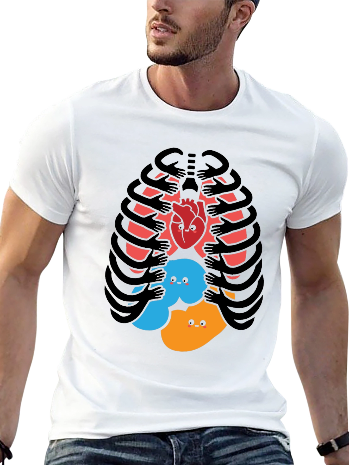 Black Funny Rib Cage Heart & Feelings Graphic T-Shirt view 13